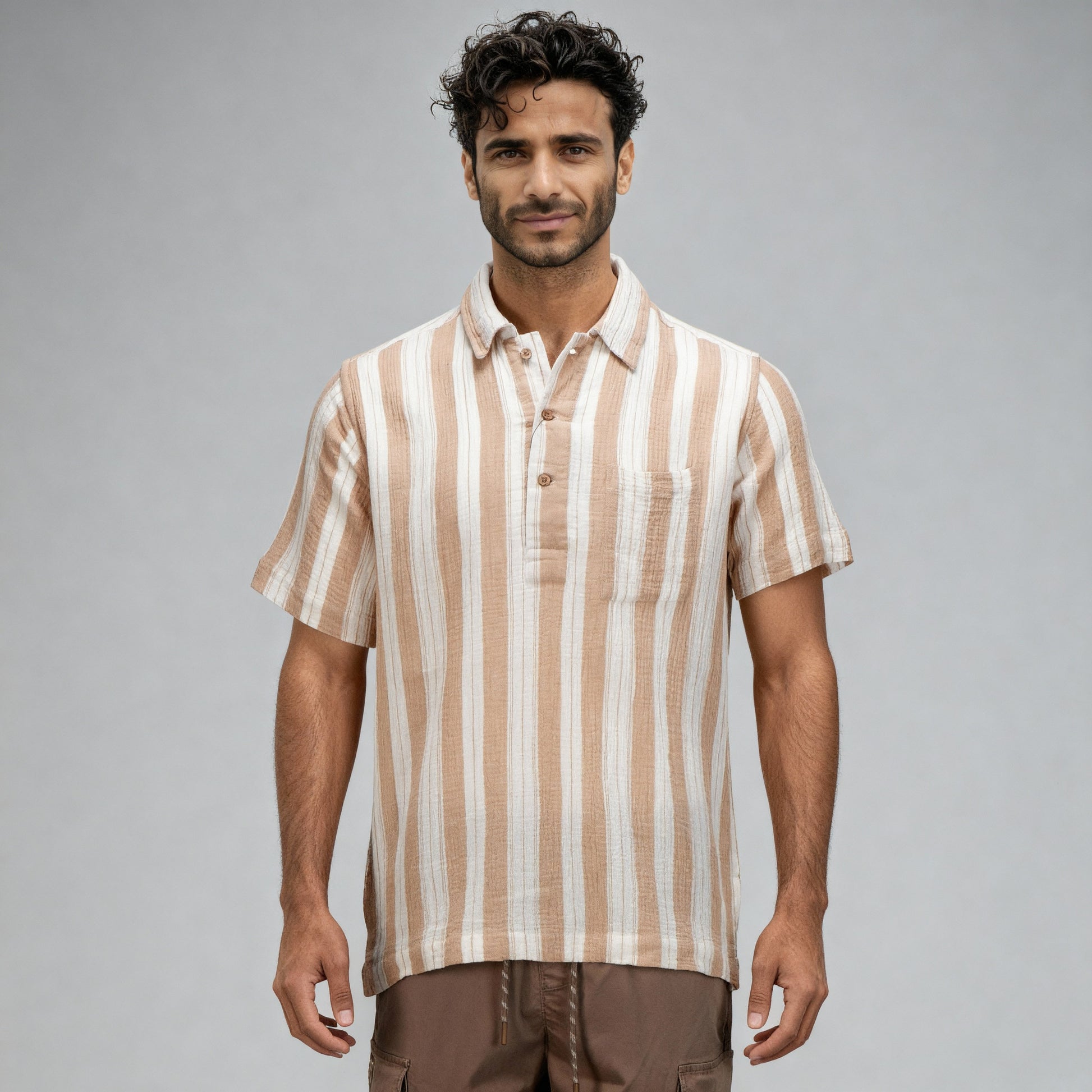 Cotton Striped Polo Neck Shirt