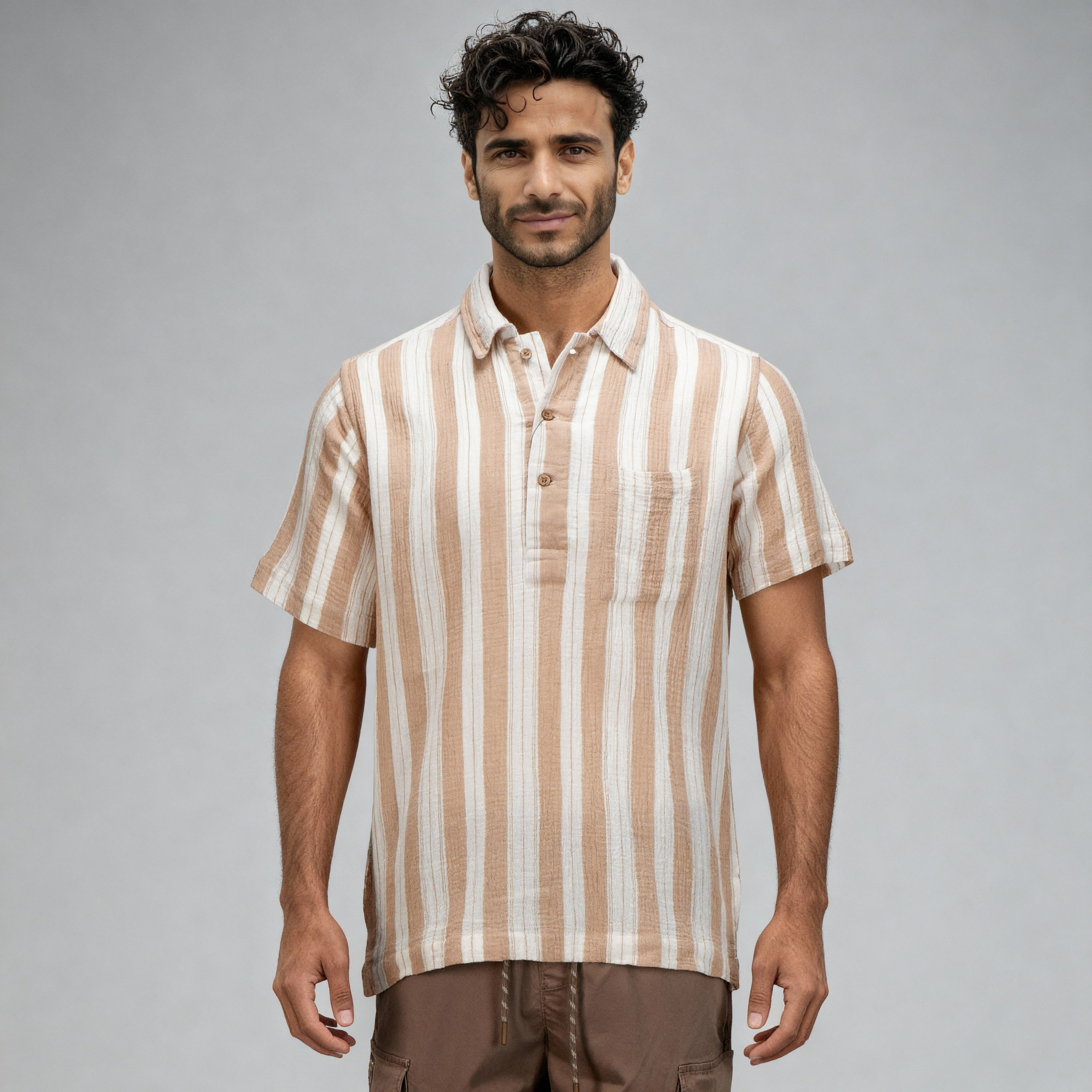 Cotton Striped Polo Neck Shirt