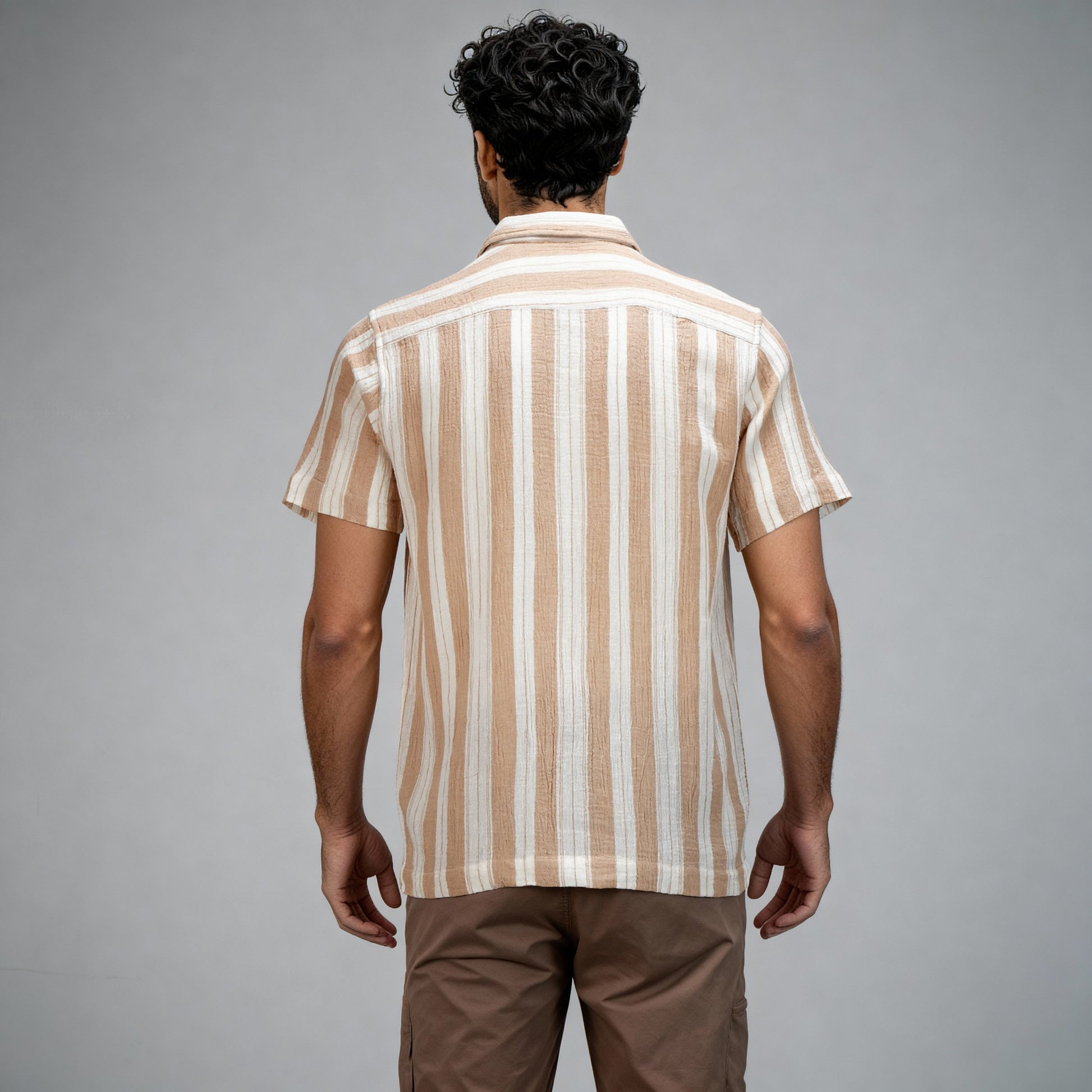 Cotton Striped Polo Neck Shirt