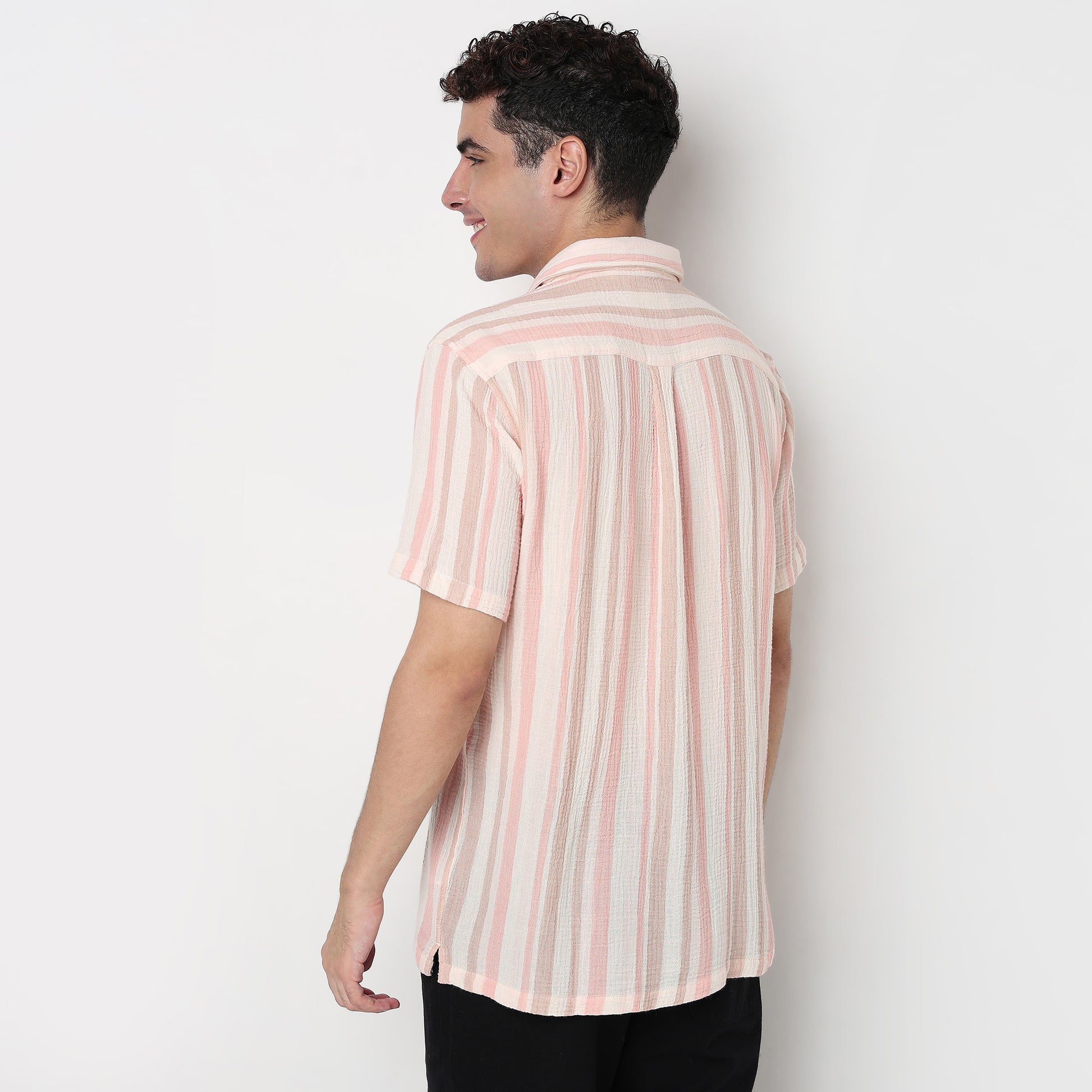 Buy Men Regular Fit Striped Half Sleeve Shirt  - Style Union