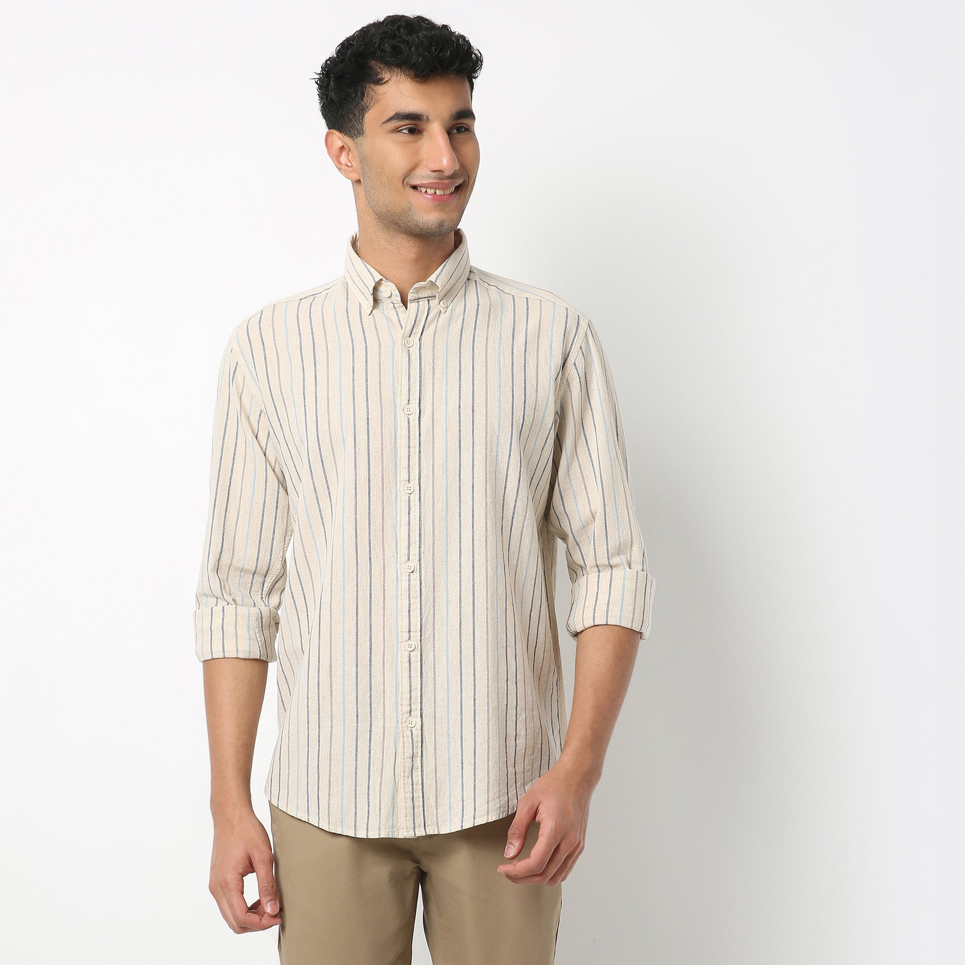 Regular Fit Striped Shirt Collar Shirt