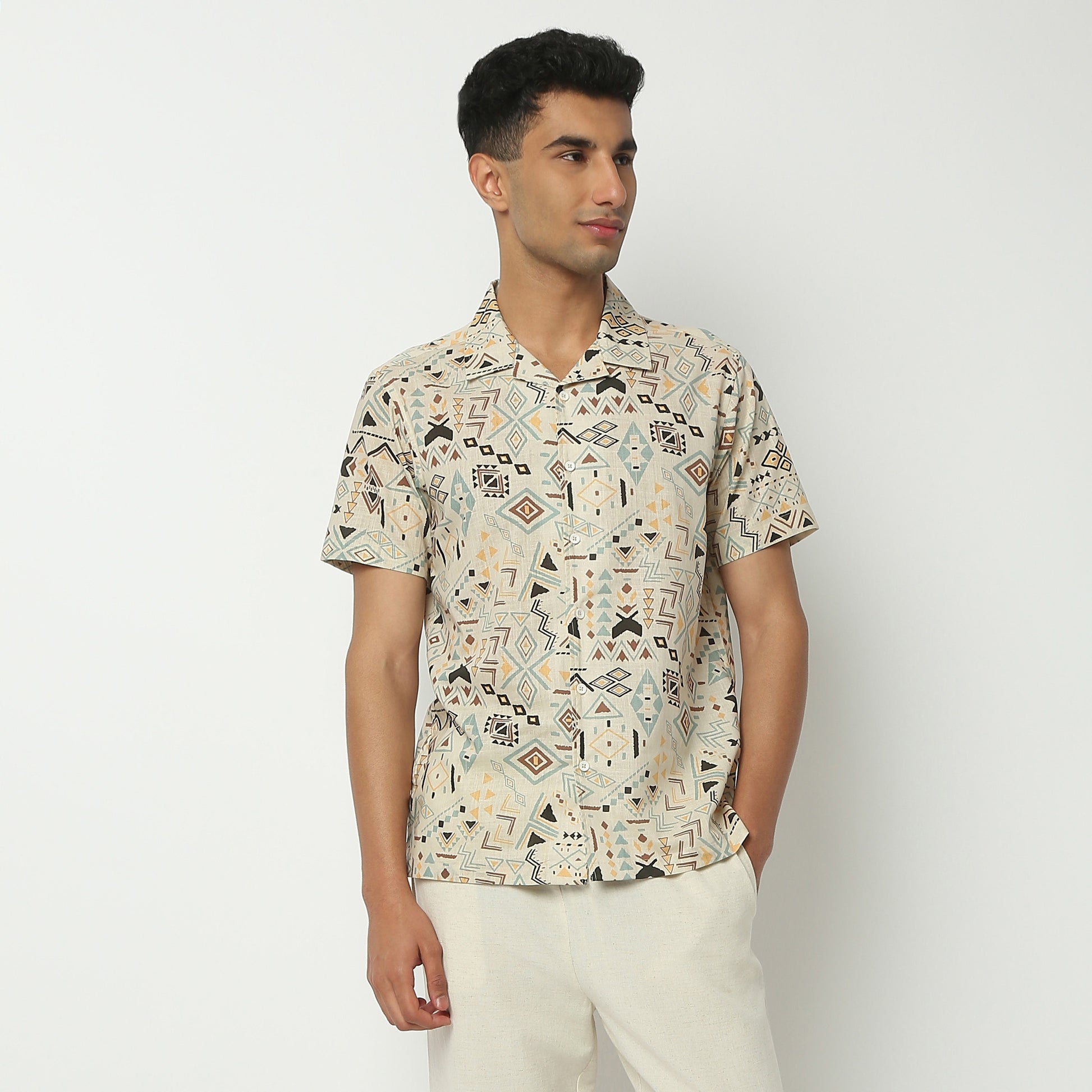 Regular Fit Digital Print Camp Collar Shirt