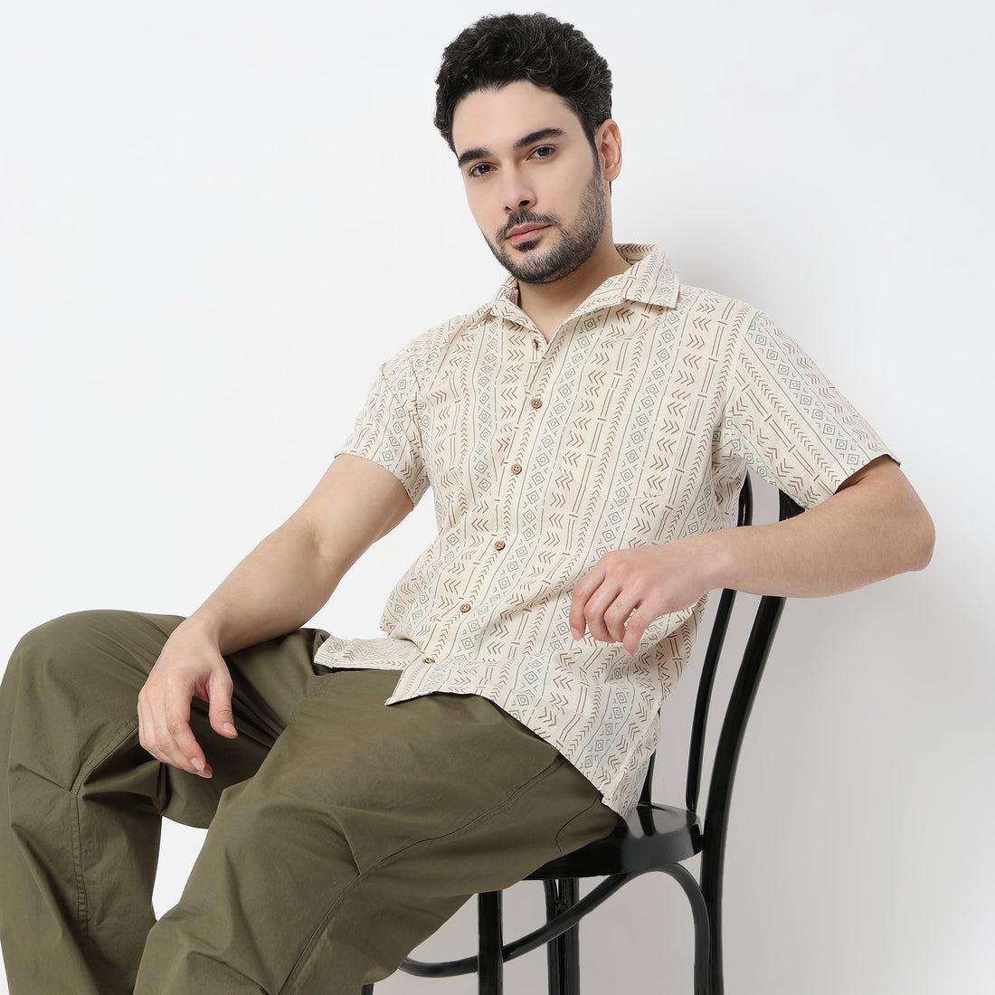 Relaxed Fit Printed Camp Collar Shirt