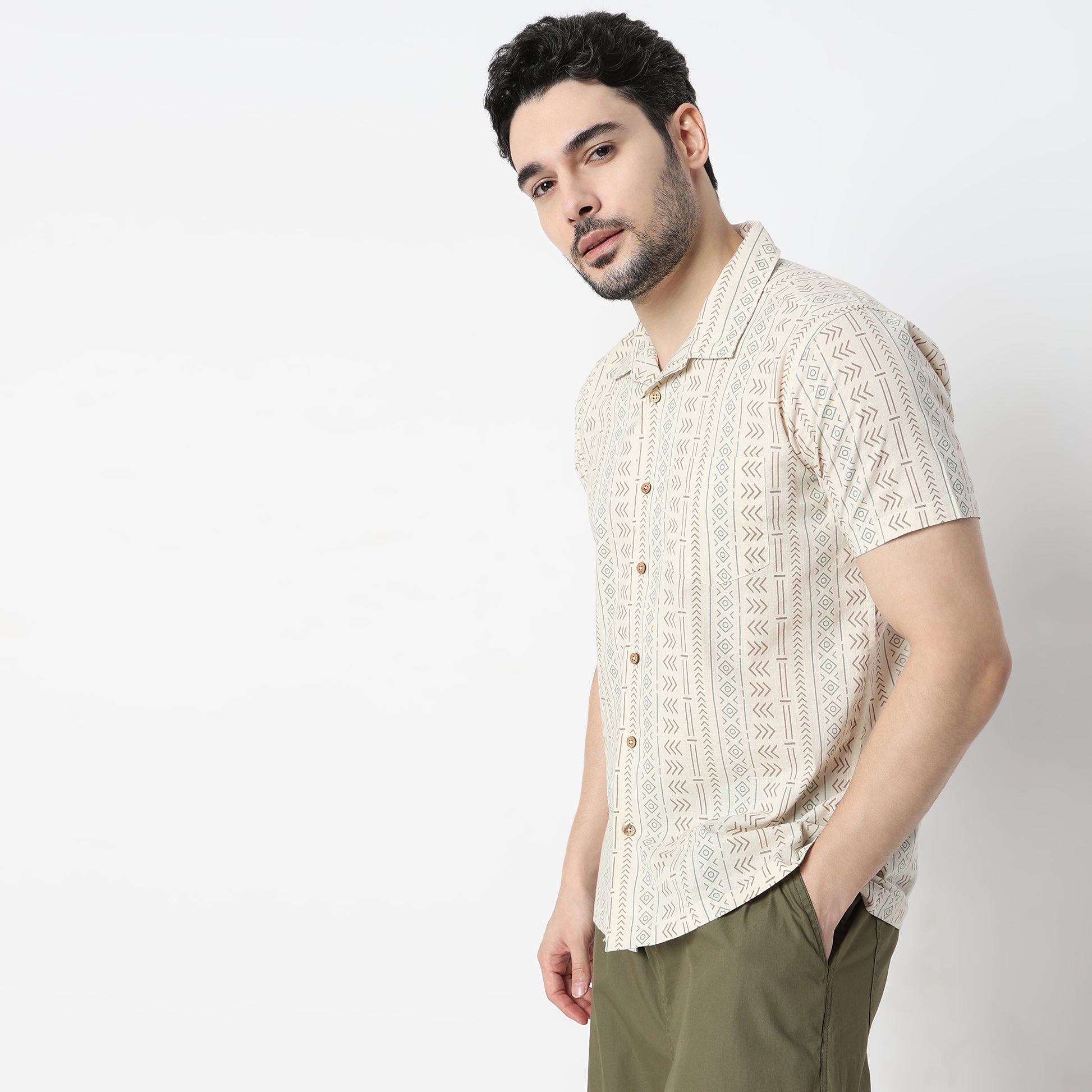 Relaxed Fit Printed Camp Collar Shirt