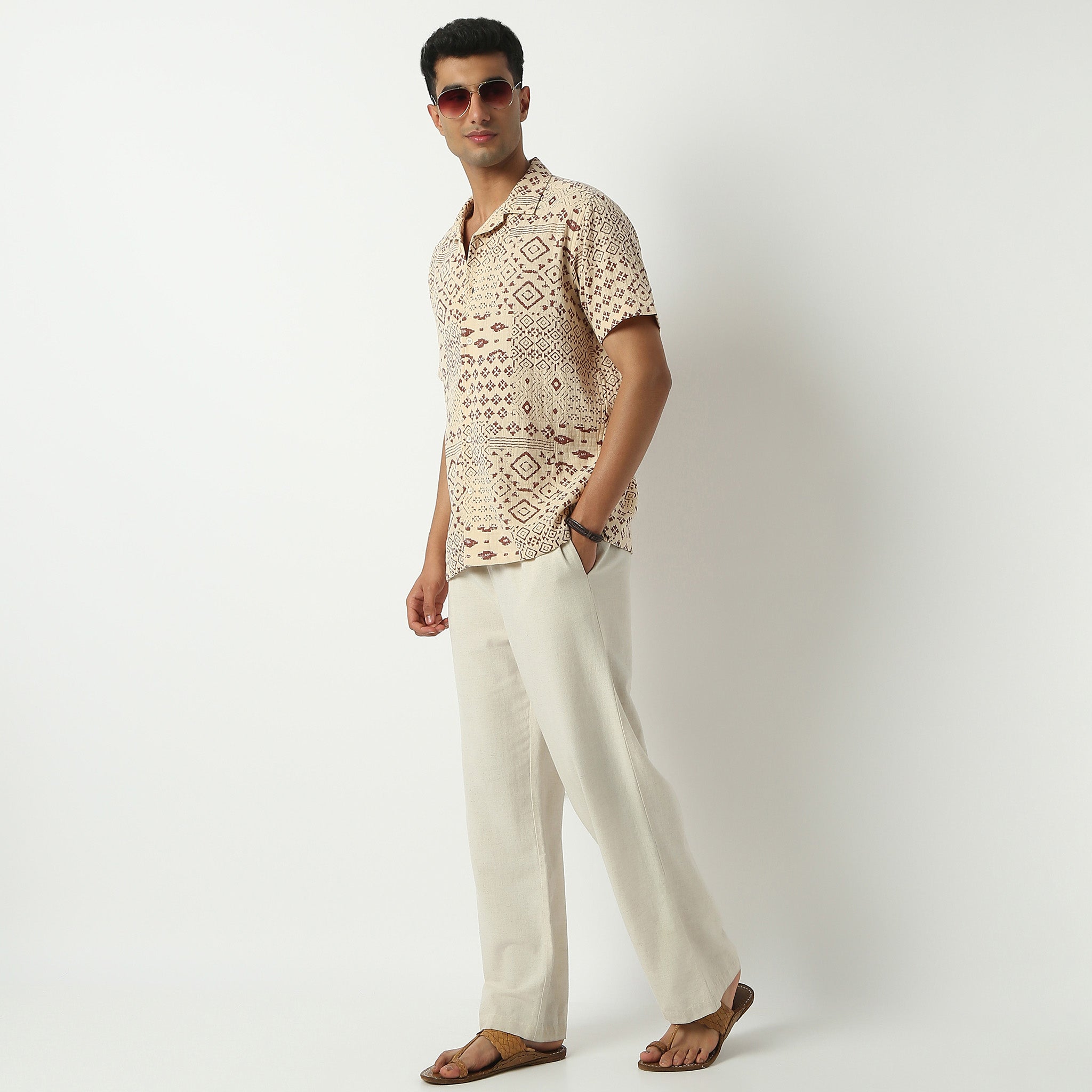 Relaxed Fit Printed Camp Collar Shirt