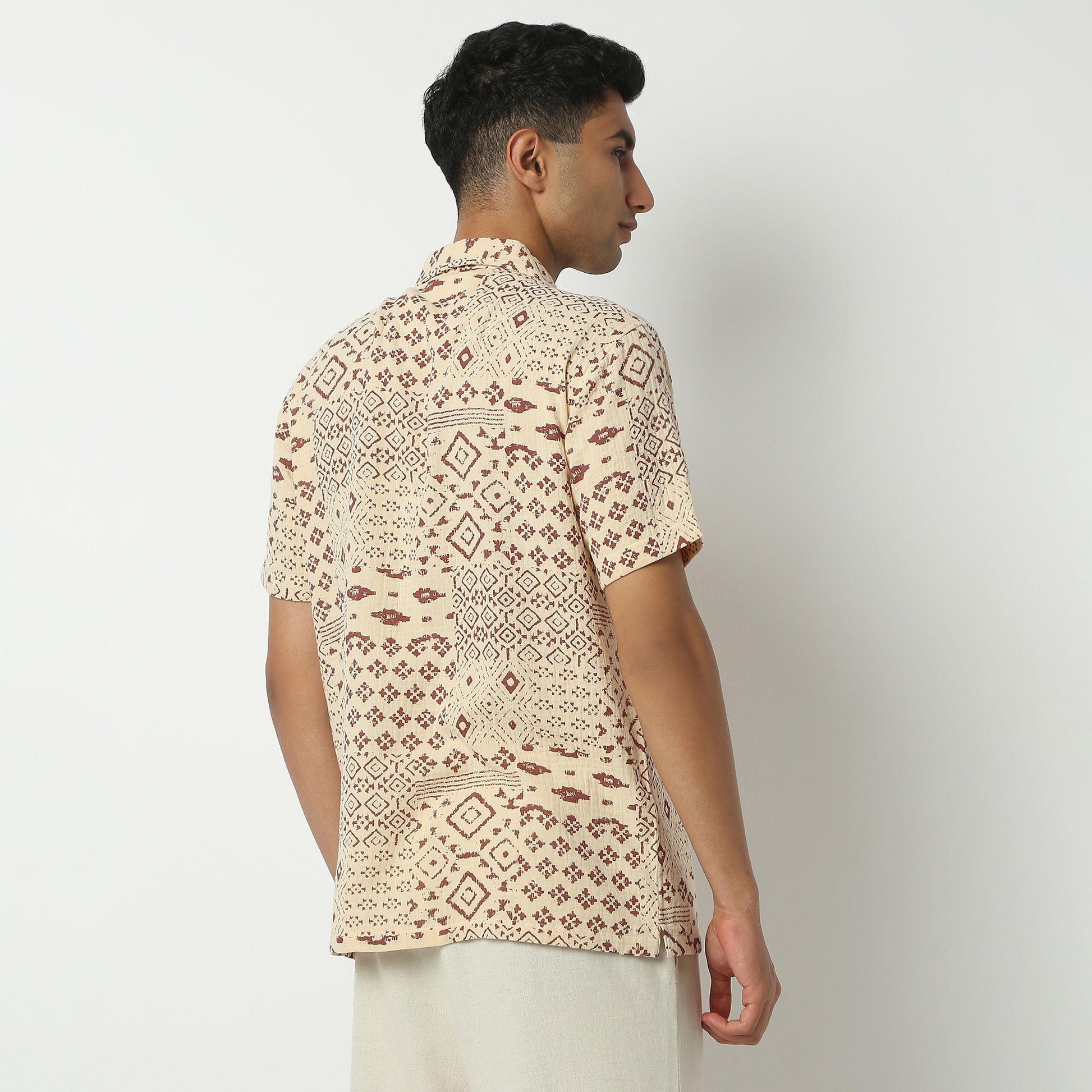 Relaxed Fit Printed Camp Collar Shirt
