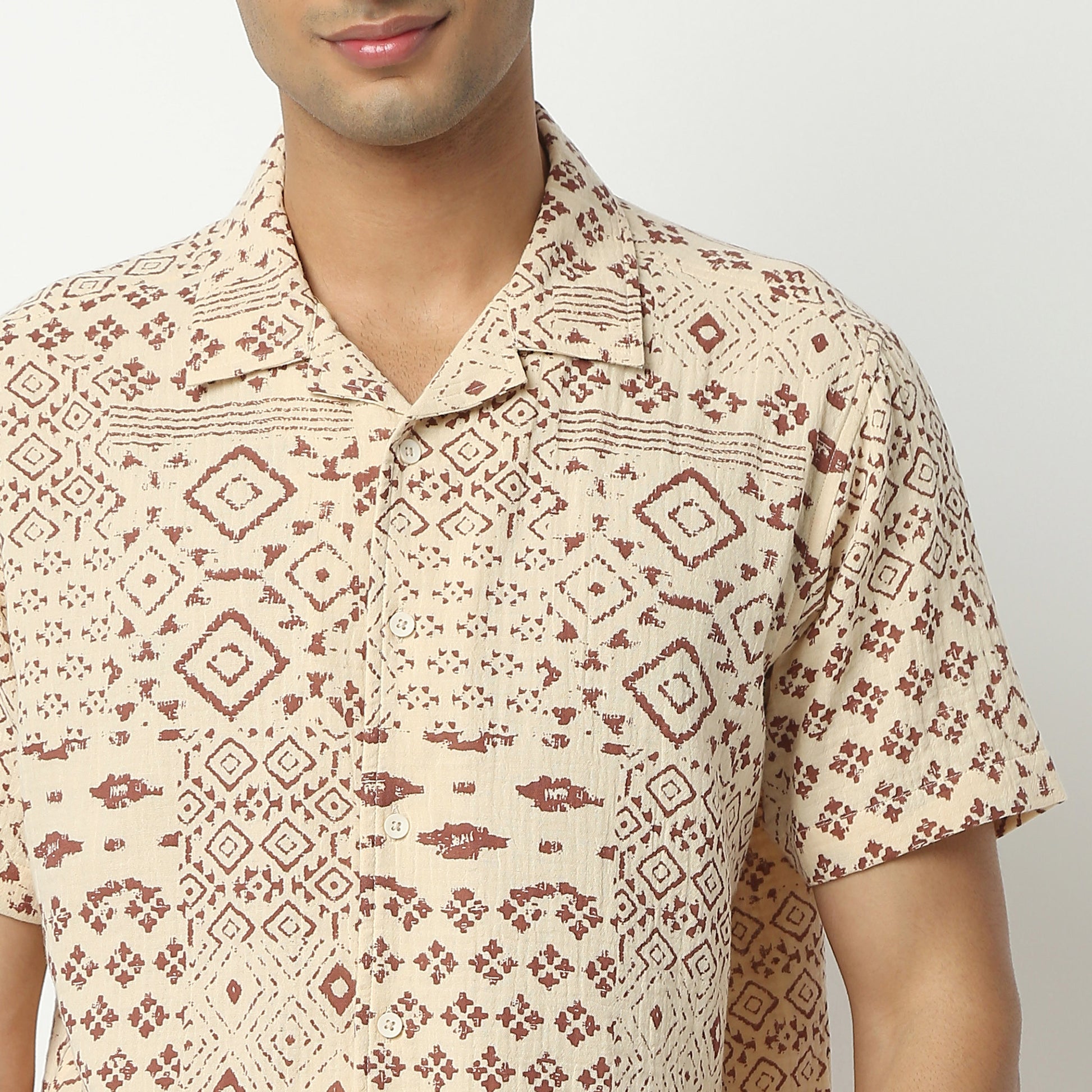Relaxed Fit Printed Camp Collar Shirt