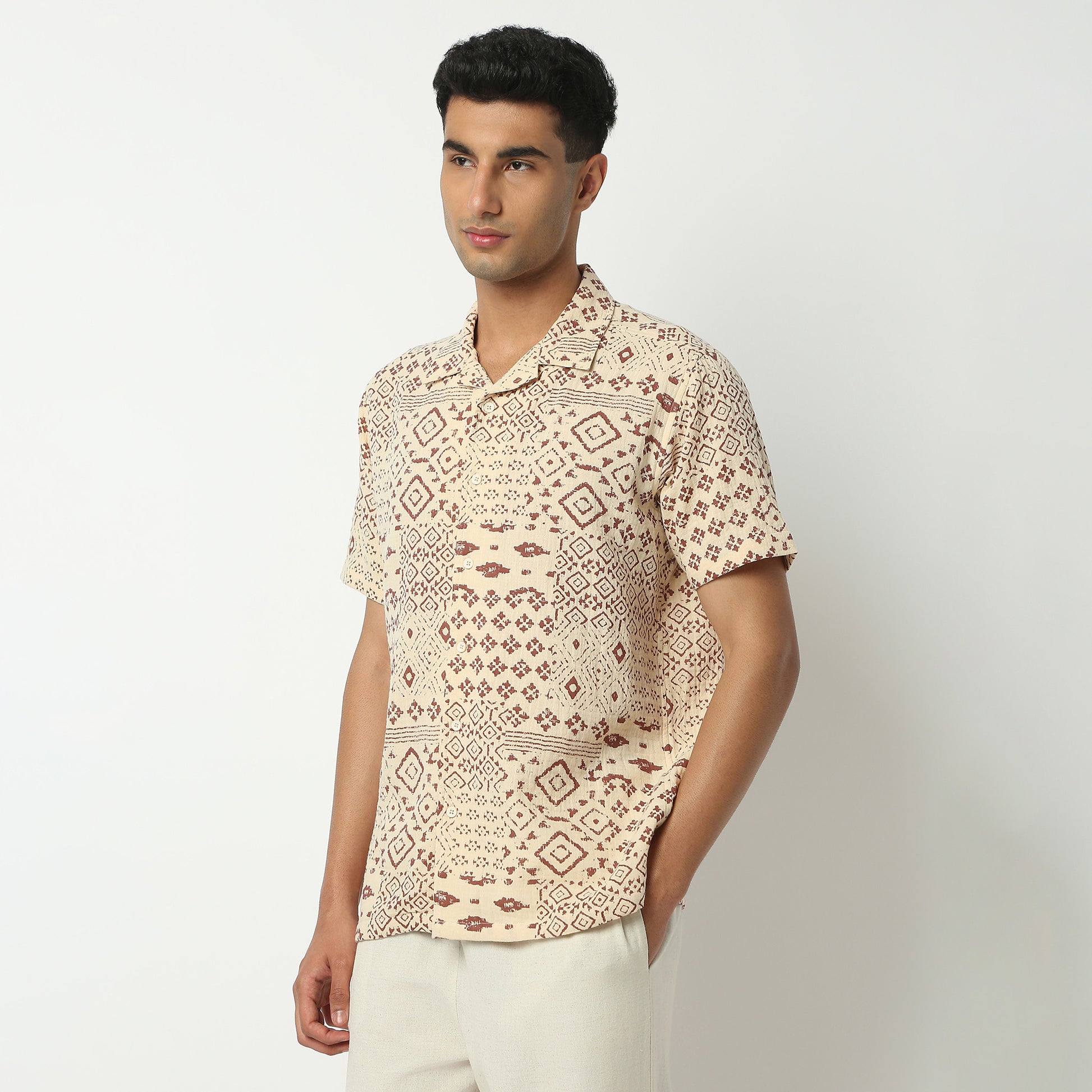 Relaxed Fit Printed Camp Collar Shirt