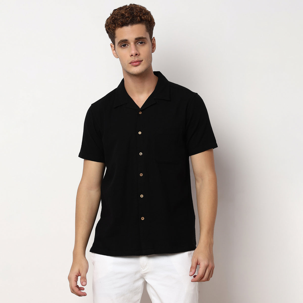Camp Collar Cuban Solid Half Sleeve Shirt