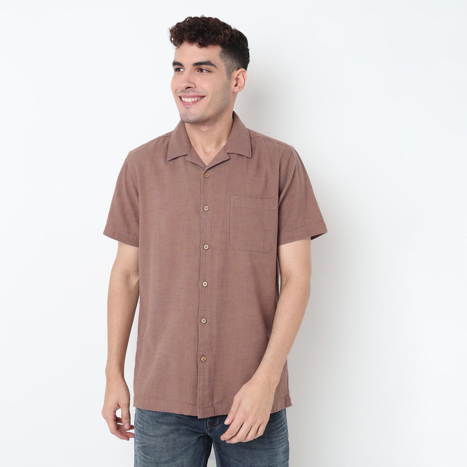 Camp Collar Cuban Solid Half Sleeve Shirt