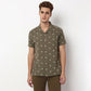 Knitted Camp Collar Cuban Printed Half Sleeve Shirt