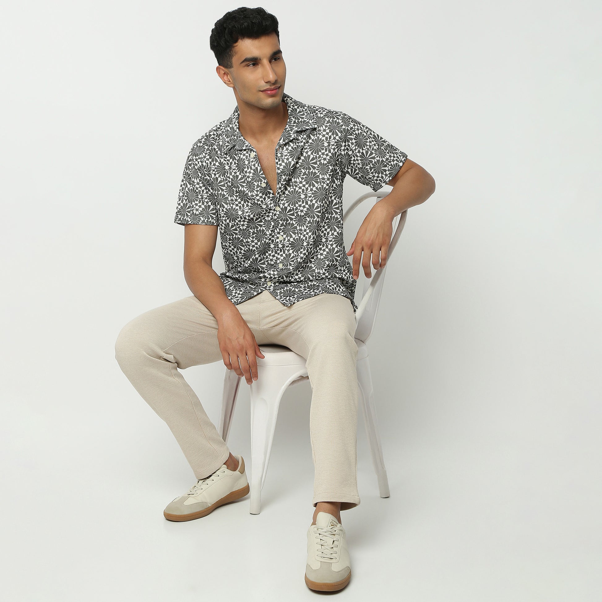 Relaxed Fit Printed Camp Collar Shirt