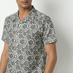 Relaxed Fit Printed Camp Collar Shirt