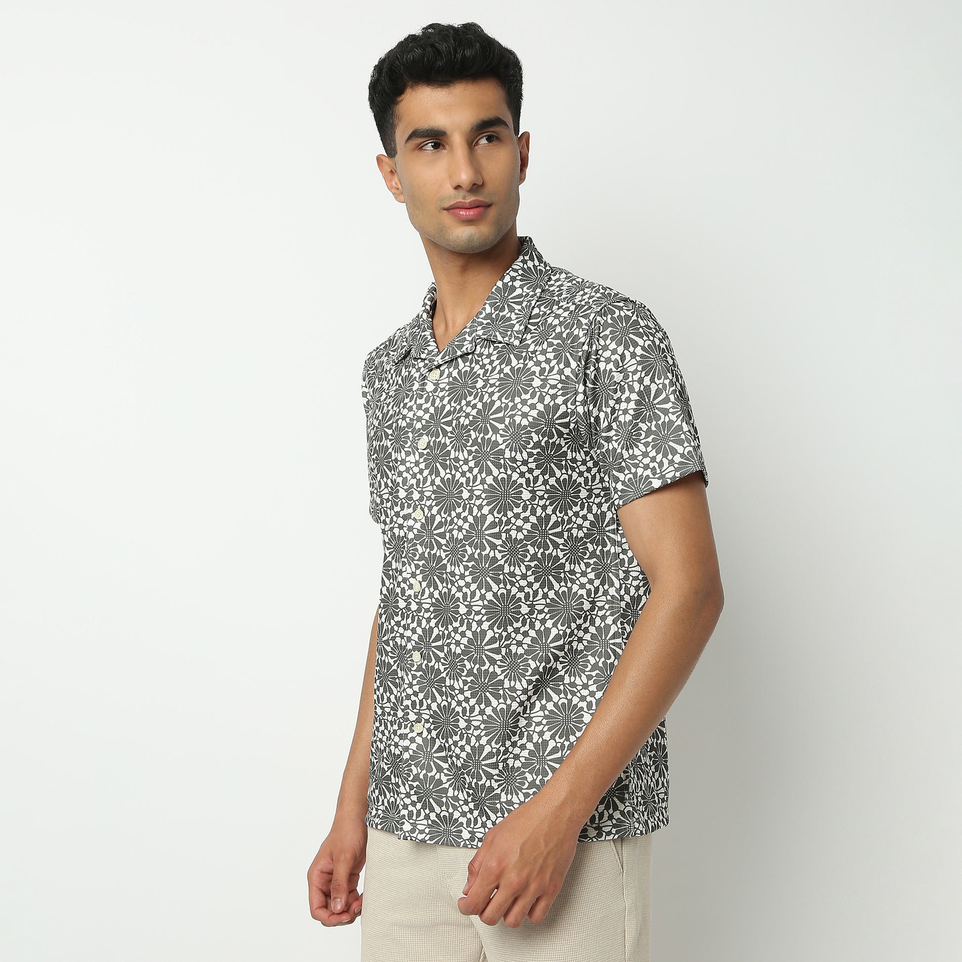 Relaxed Fit Printed Camp Collar Shirt