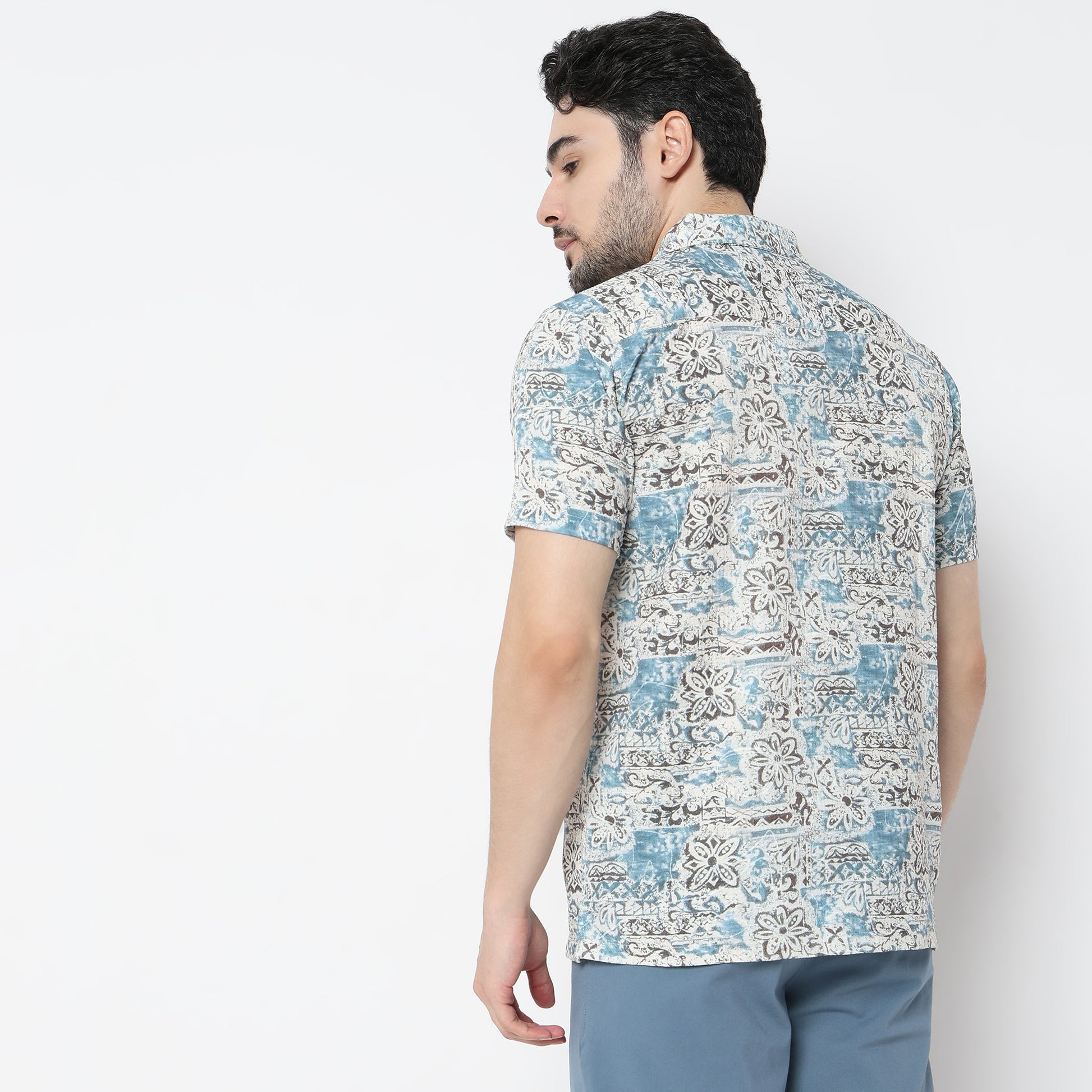 Relaxed Fit Digital Printed Camp Collar Shirt