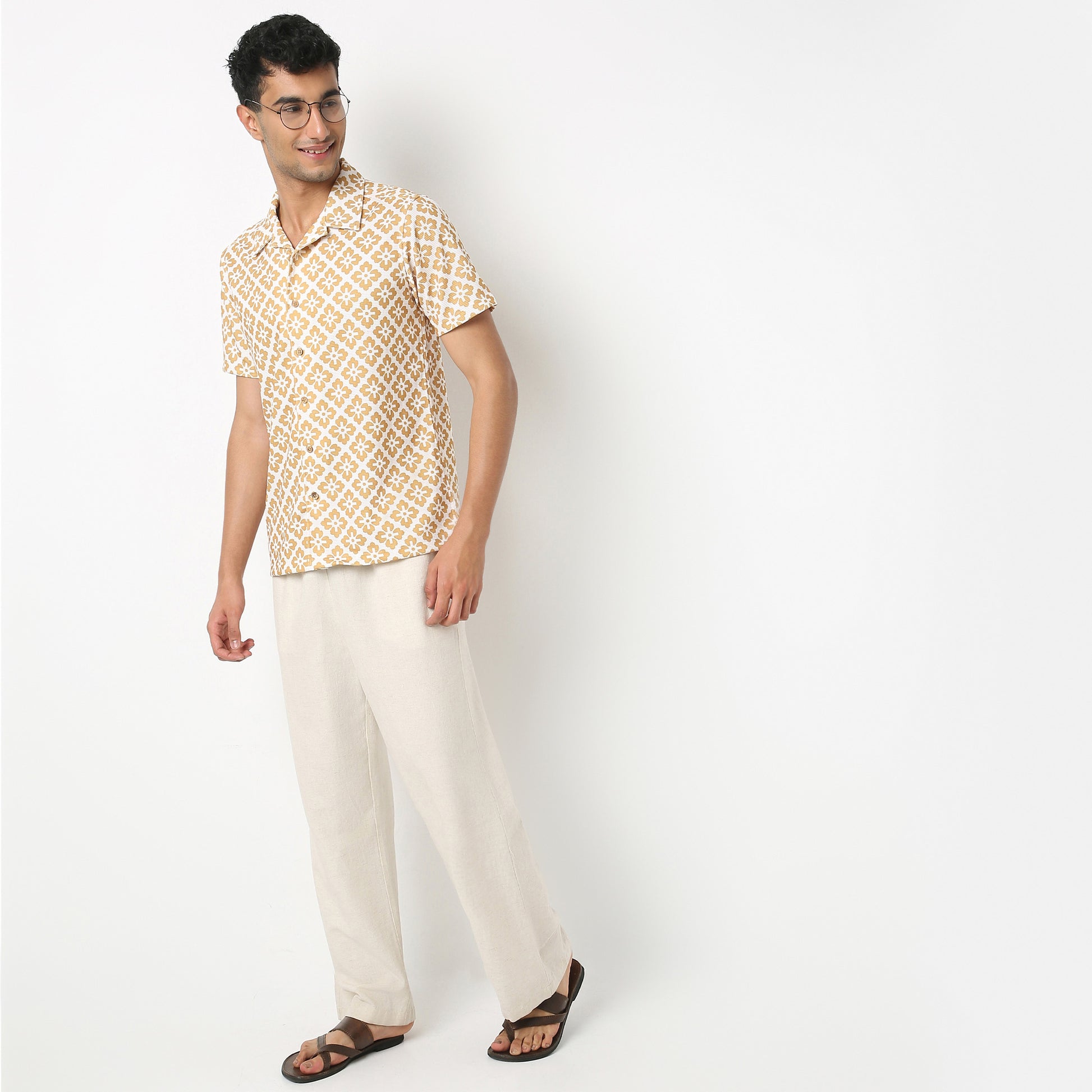 Relaxed Fit Digital Print Camp Collar Shirt