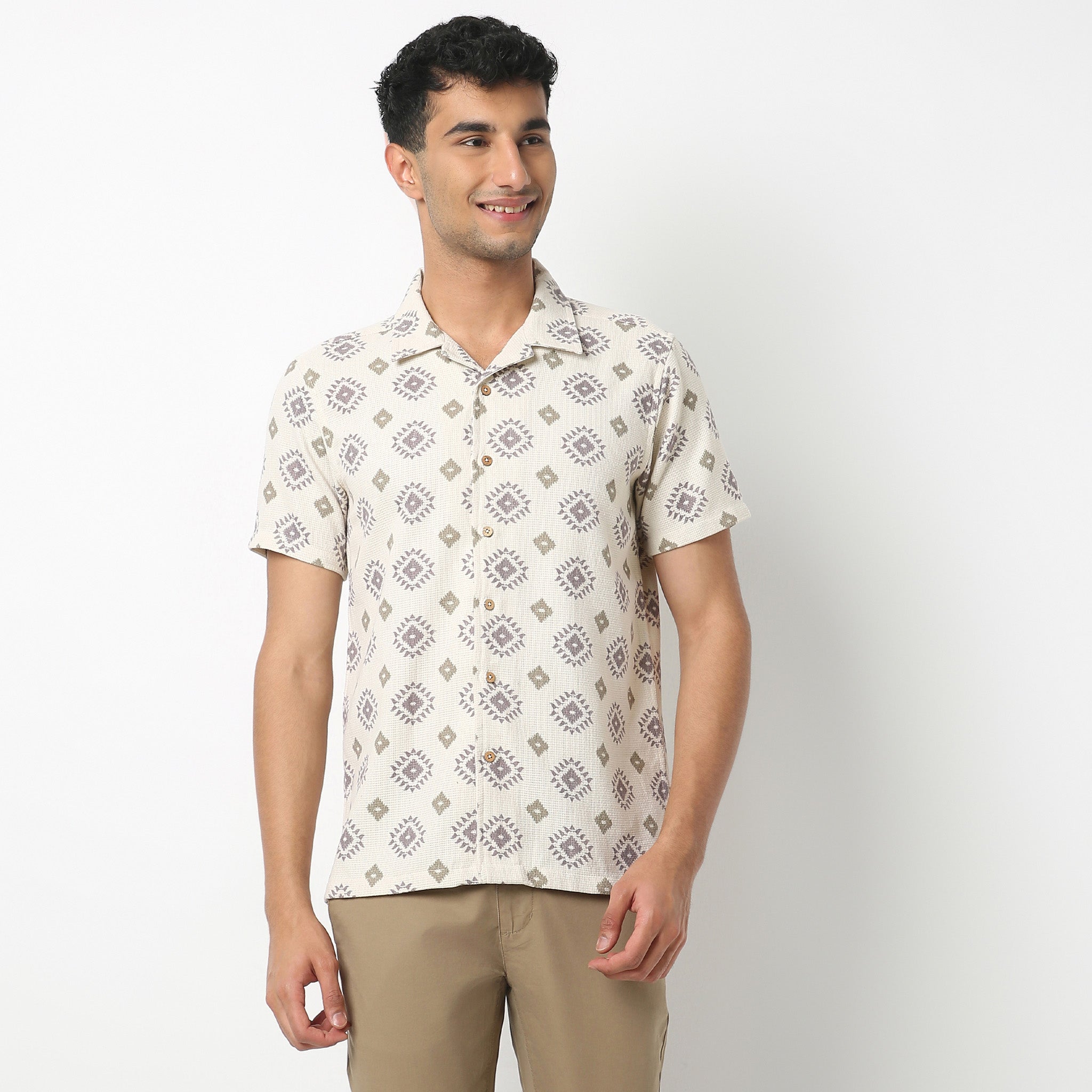 Regular Fit Printed Camp Collar Shirt