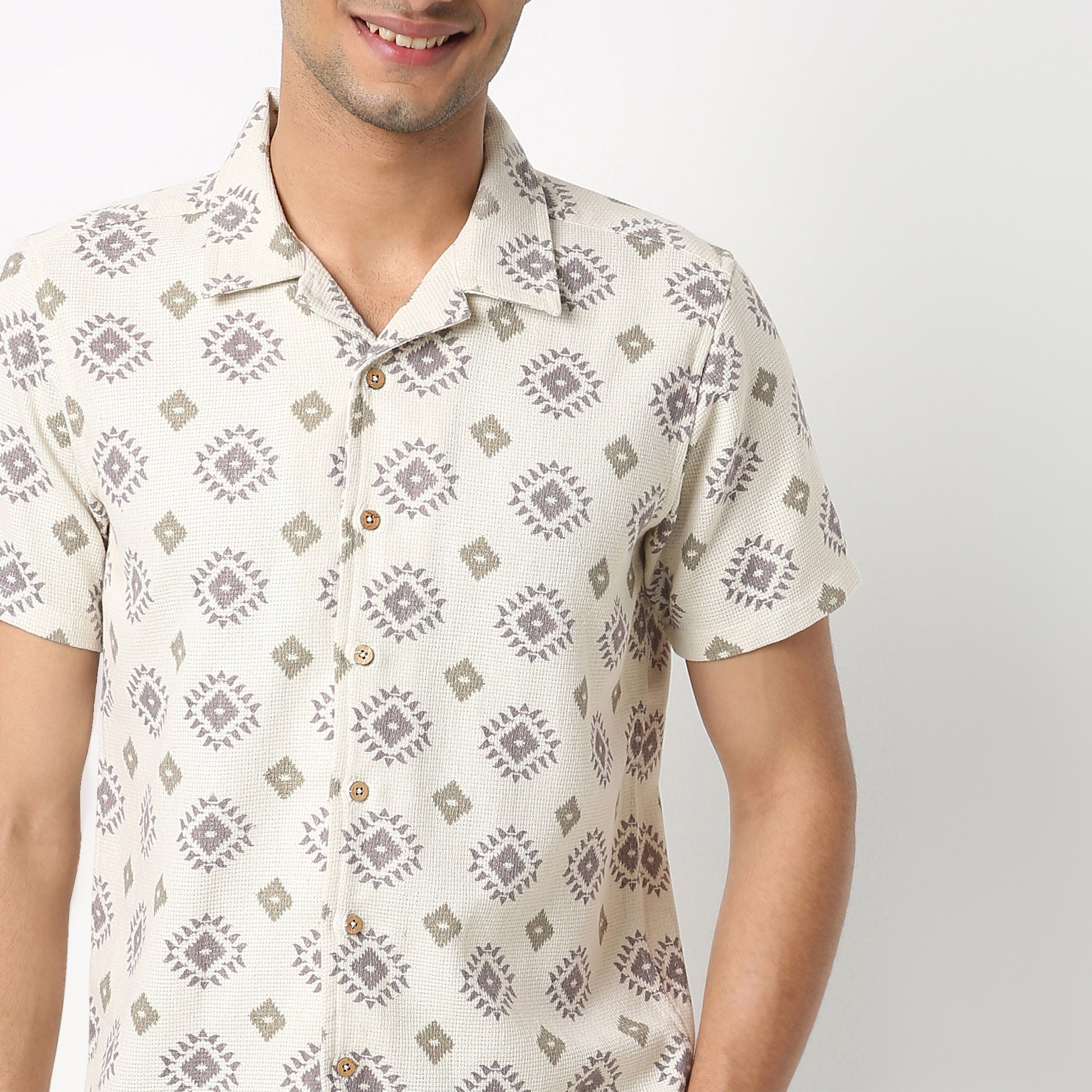 Regular Fit Printed Camp Collar Shirt