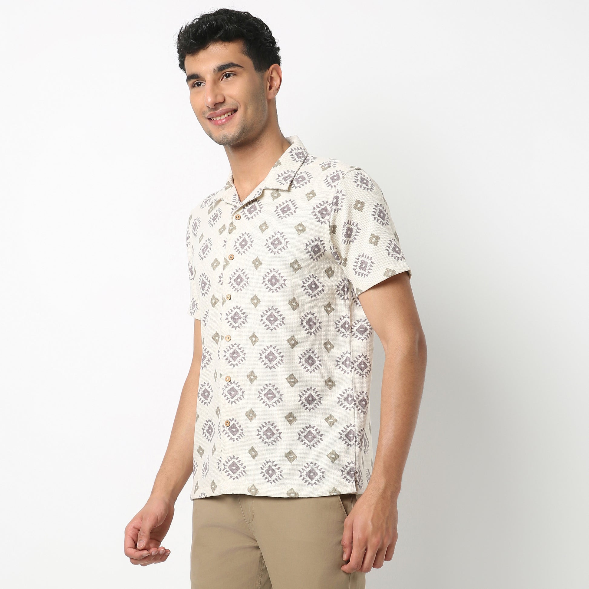 Regular Fit Printed Camp Collar Shirt