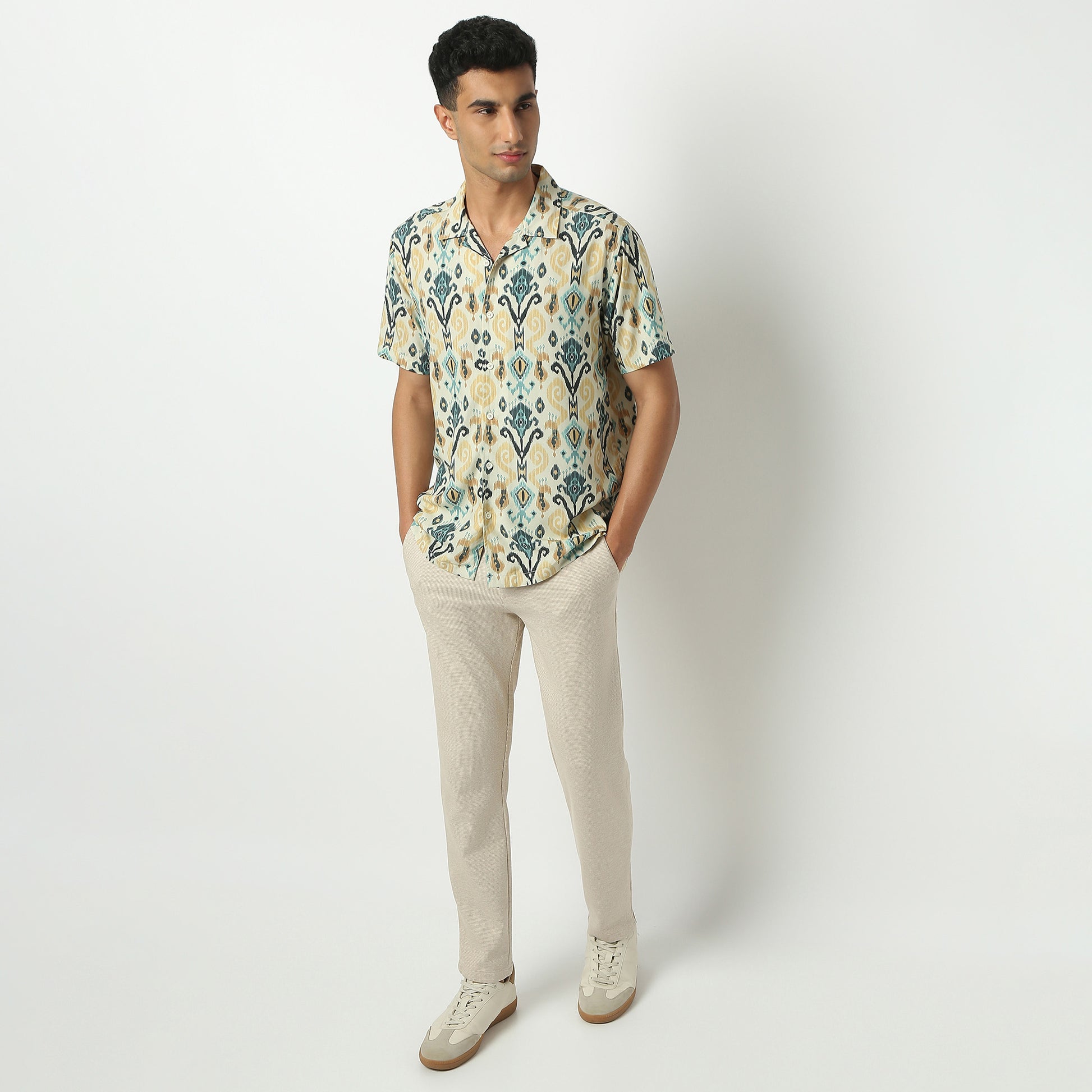 Regular Fit Printed Camp Collar Shirt