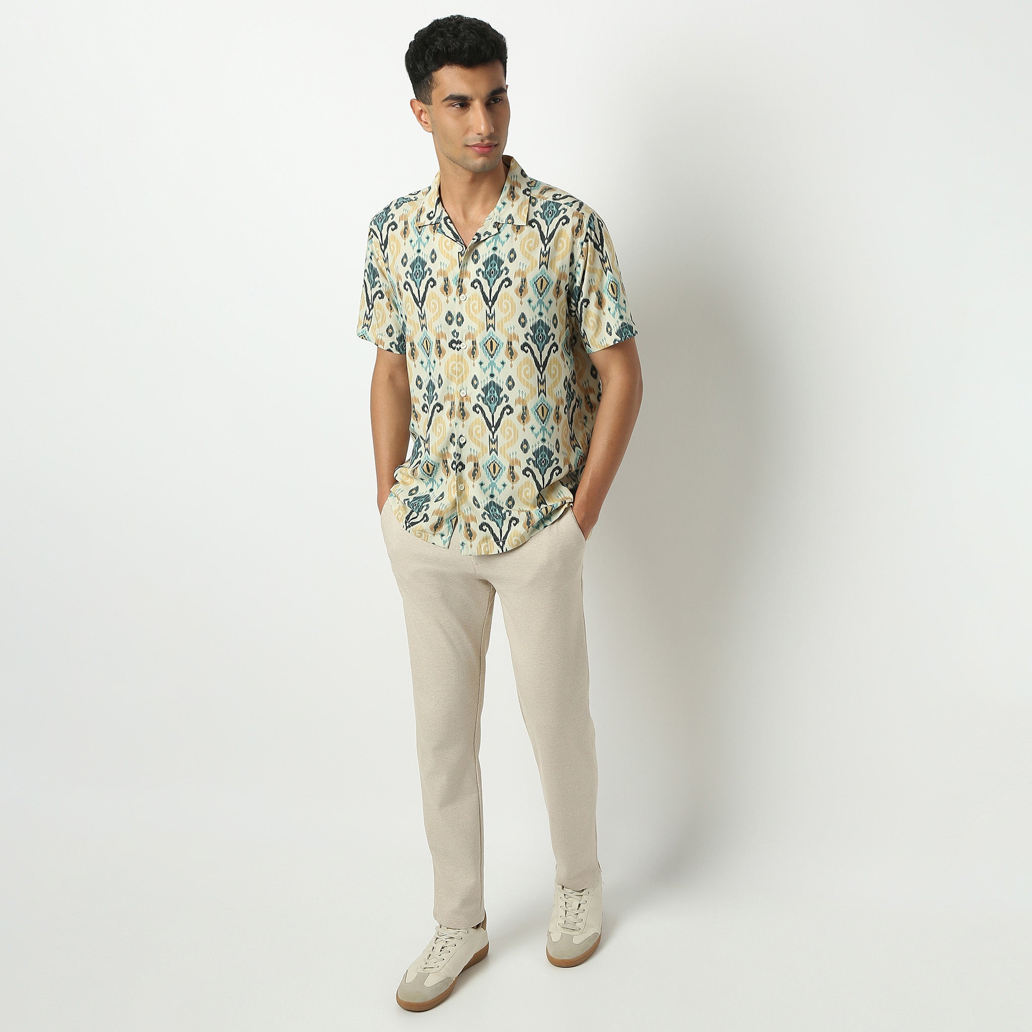 Regular Fit Printed Camp Collar Shirt