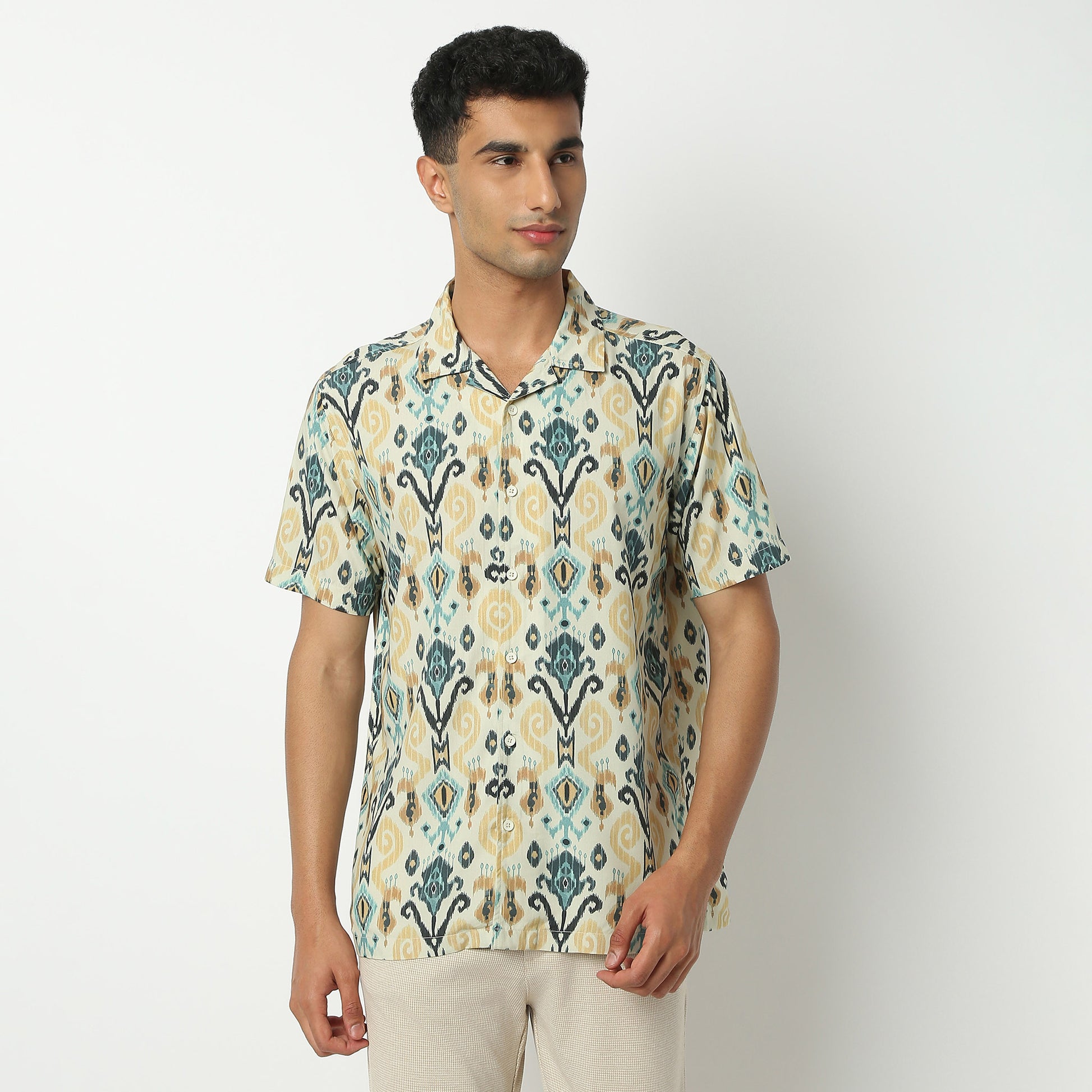 Regular Fit Printed Camp Collar Shirt