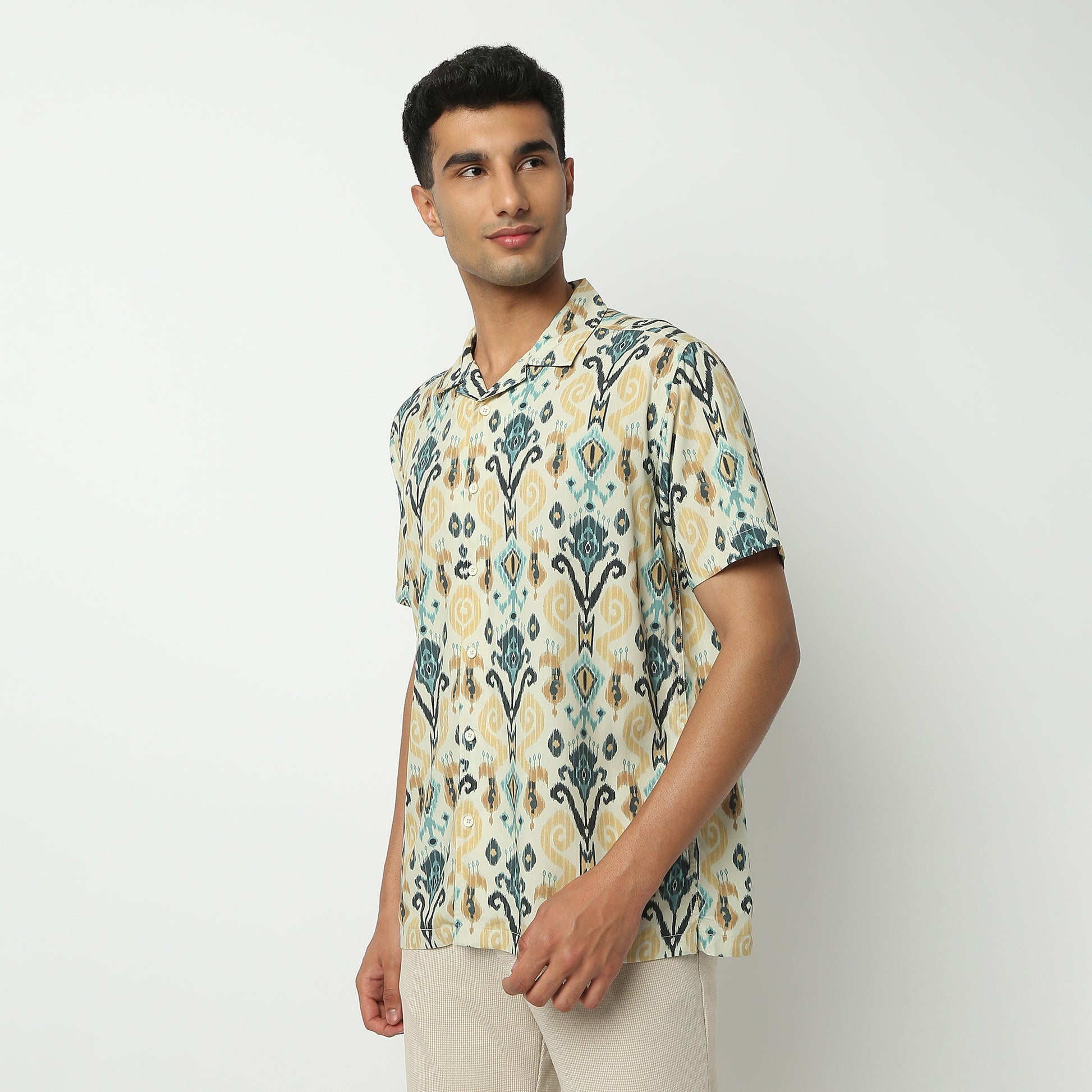 Regular Fit Printed Camp Collar Shirt