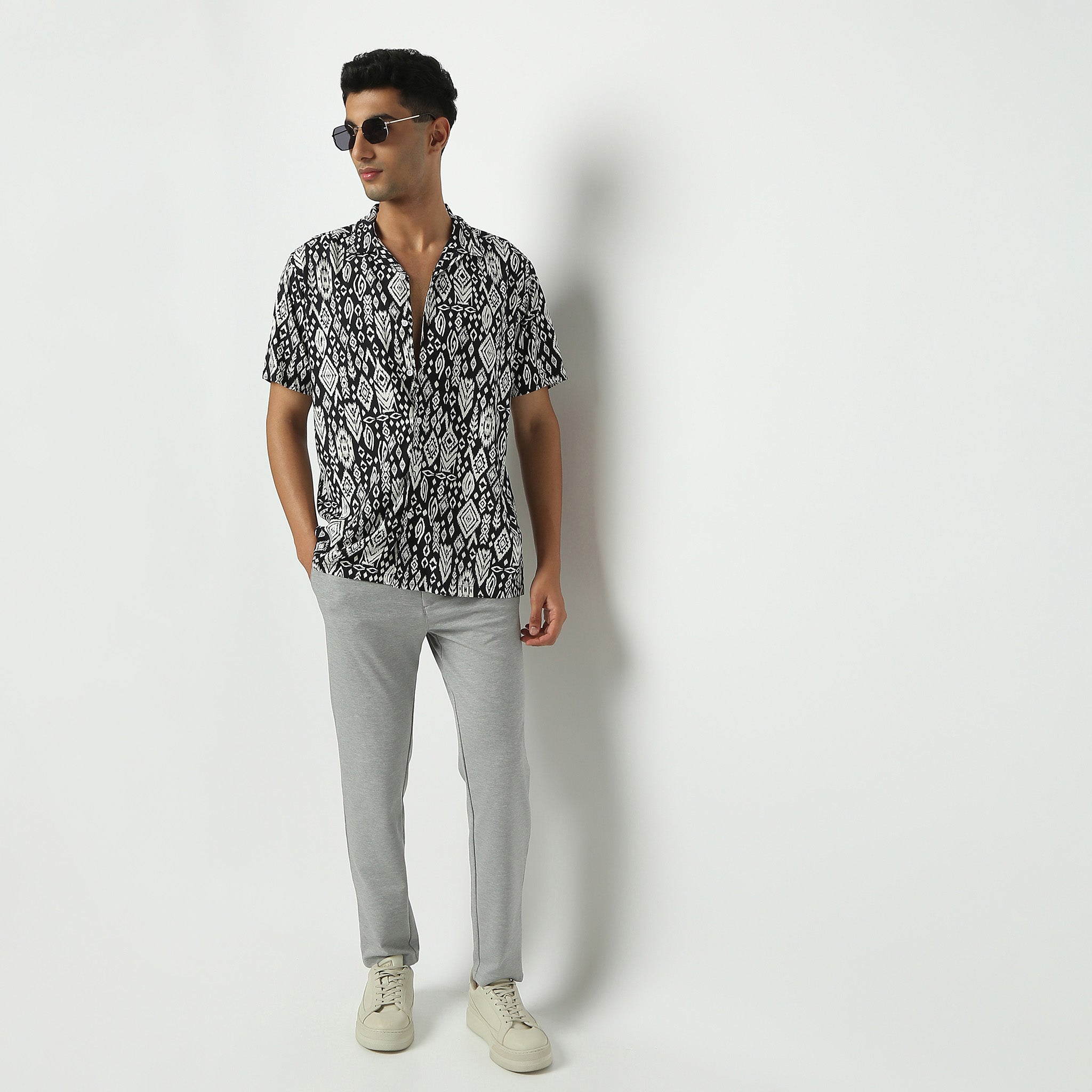 Relaxed Fit Printed Camp Collar Shirt