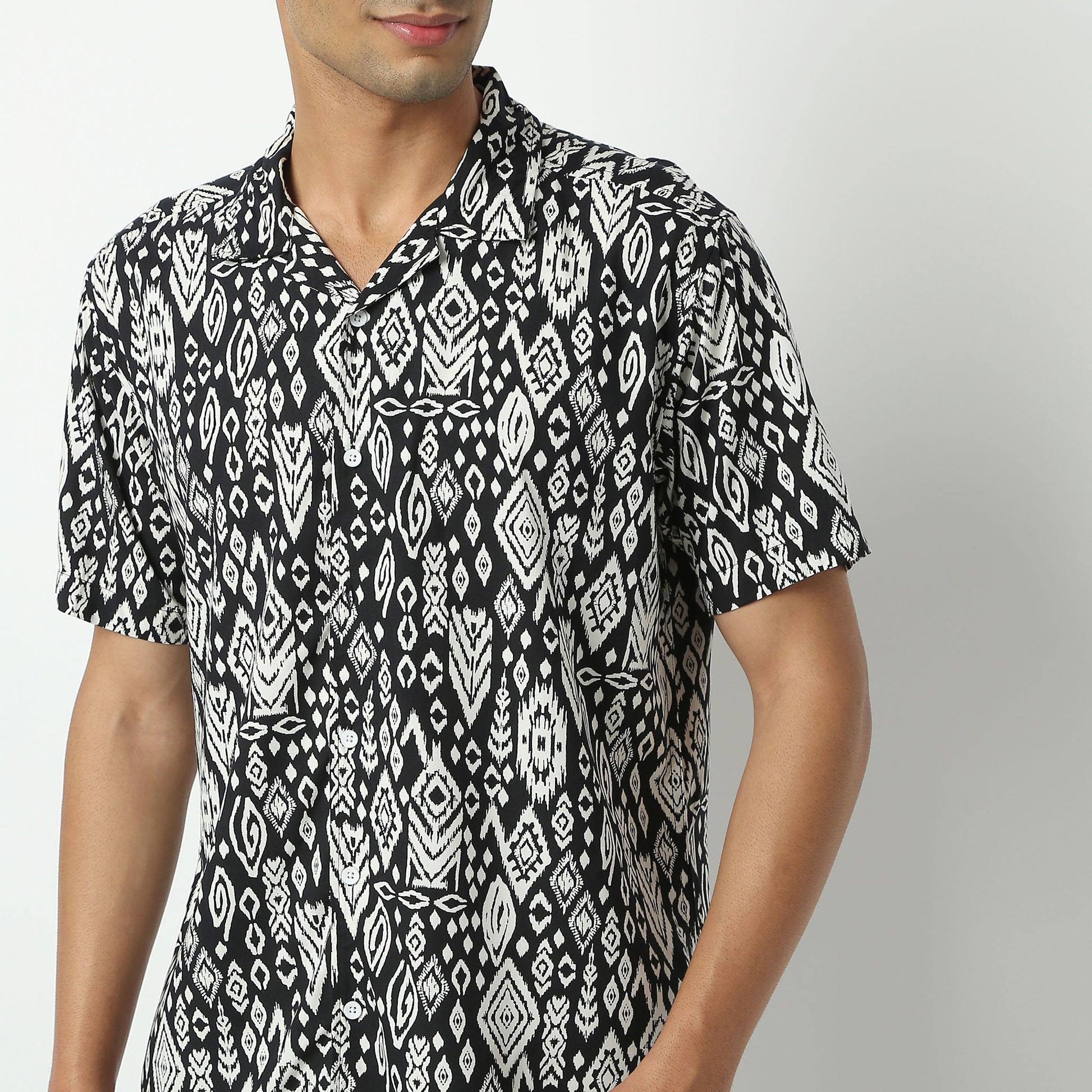 Relaxed Fit Printed Camp Collar Shirt