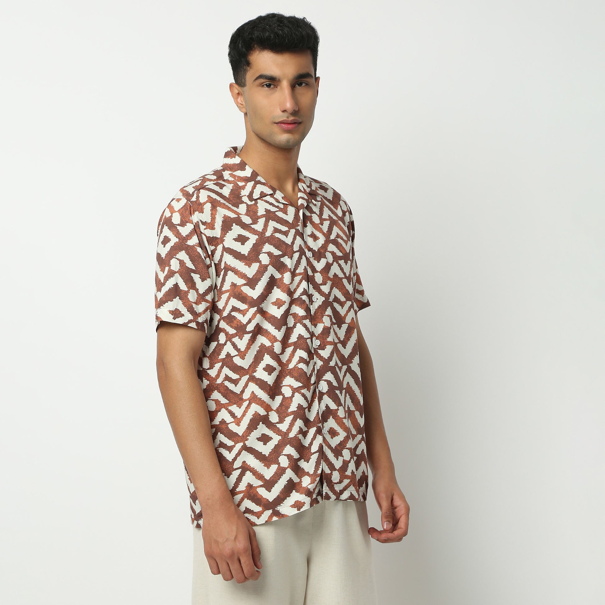 Relaxed Fit Digital Print Camp Collar Shirt
