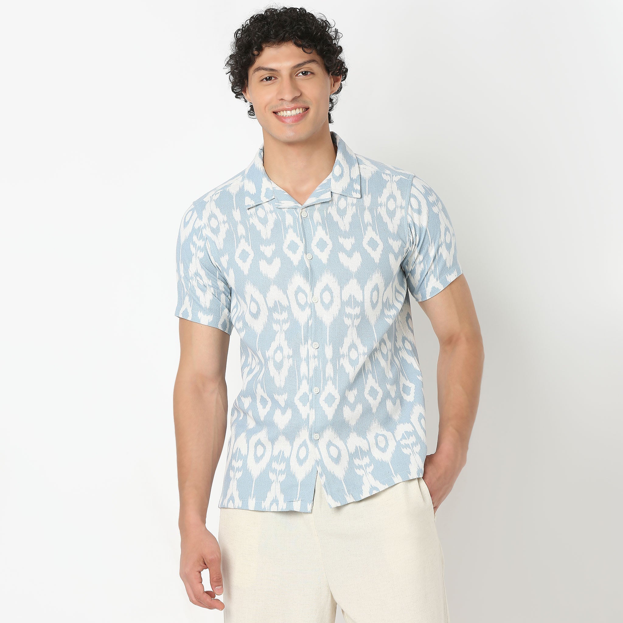 Camp Collar Short Length Printed Relaxed Fit Shirt