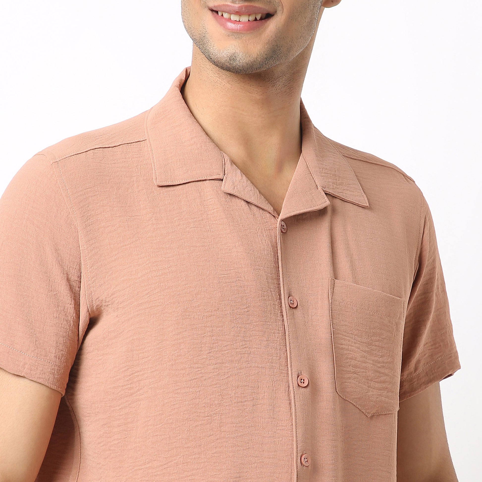 Regular Fit Solid Camp Collar Shirt