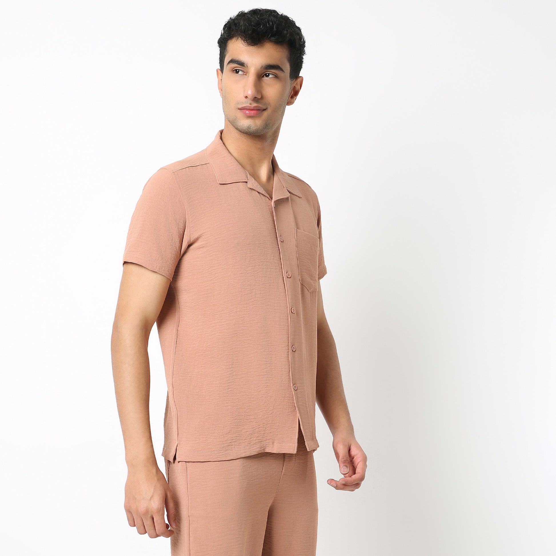 Regular Fit Solid Camp Collar Shirt