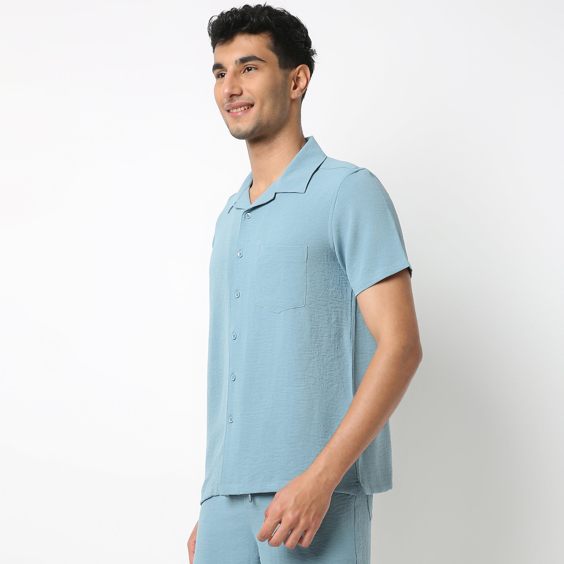 Regular Fit Solid Camp Collar Shirt