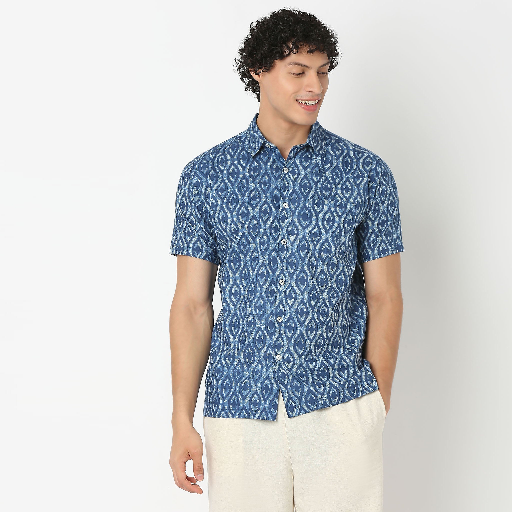 Collar Short Length Printed Shirt