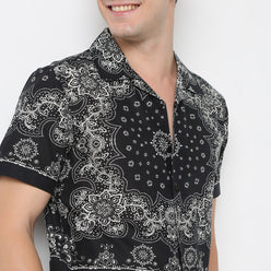 Relaxed Fit Cuban Block Print Shirt