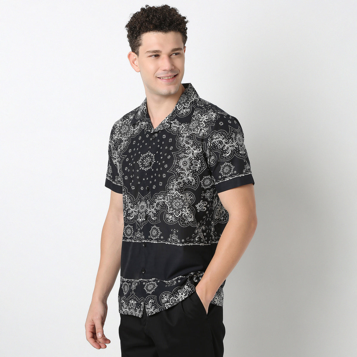 Relaxed Fit Cuban Block Print Shirt