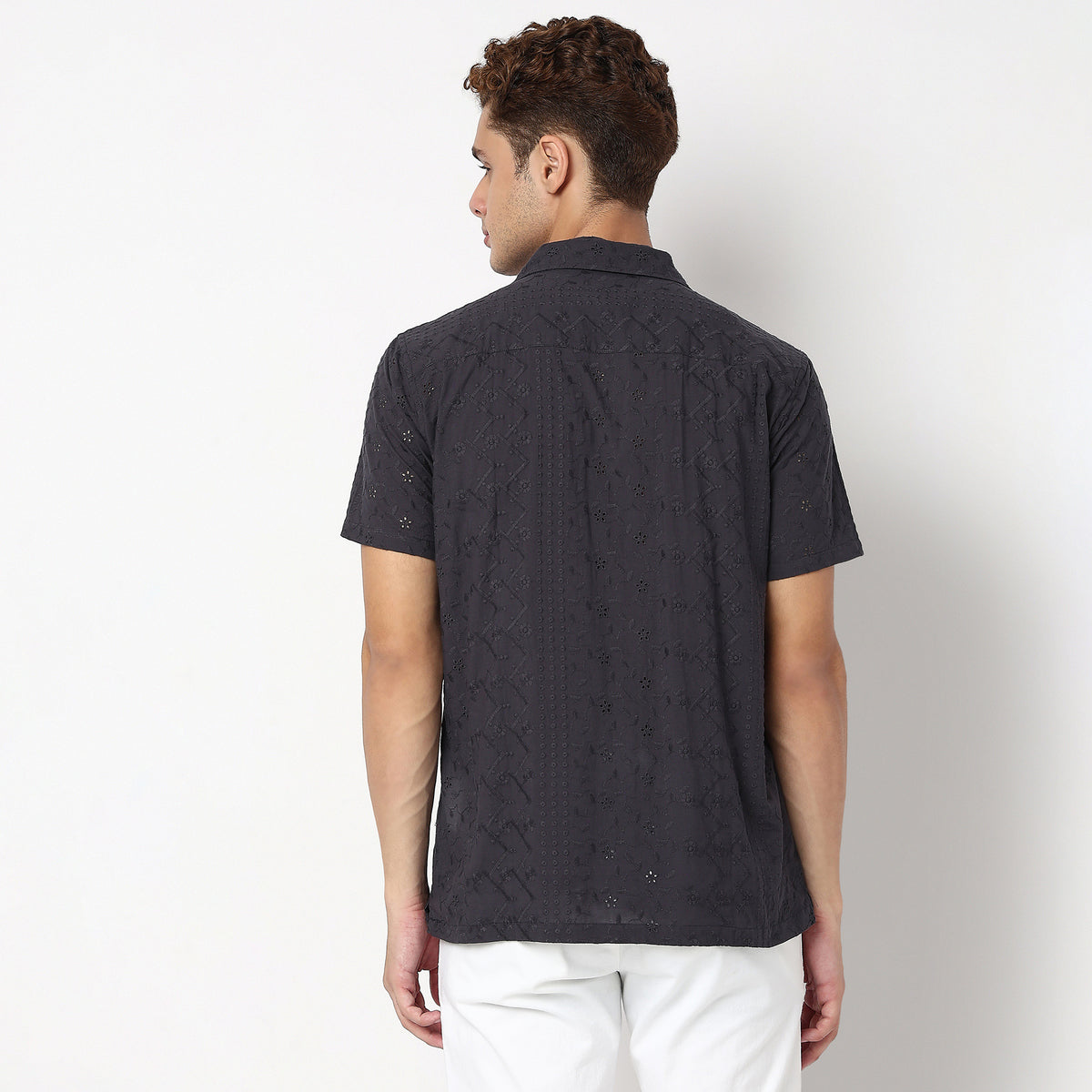 Camp Collar Cuban Schiffli Shirt Half Sleeve Shirt