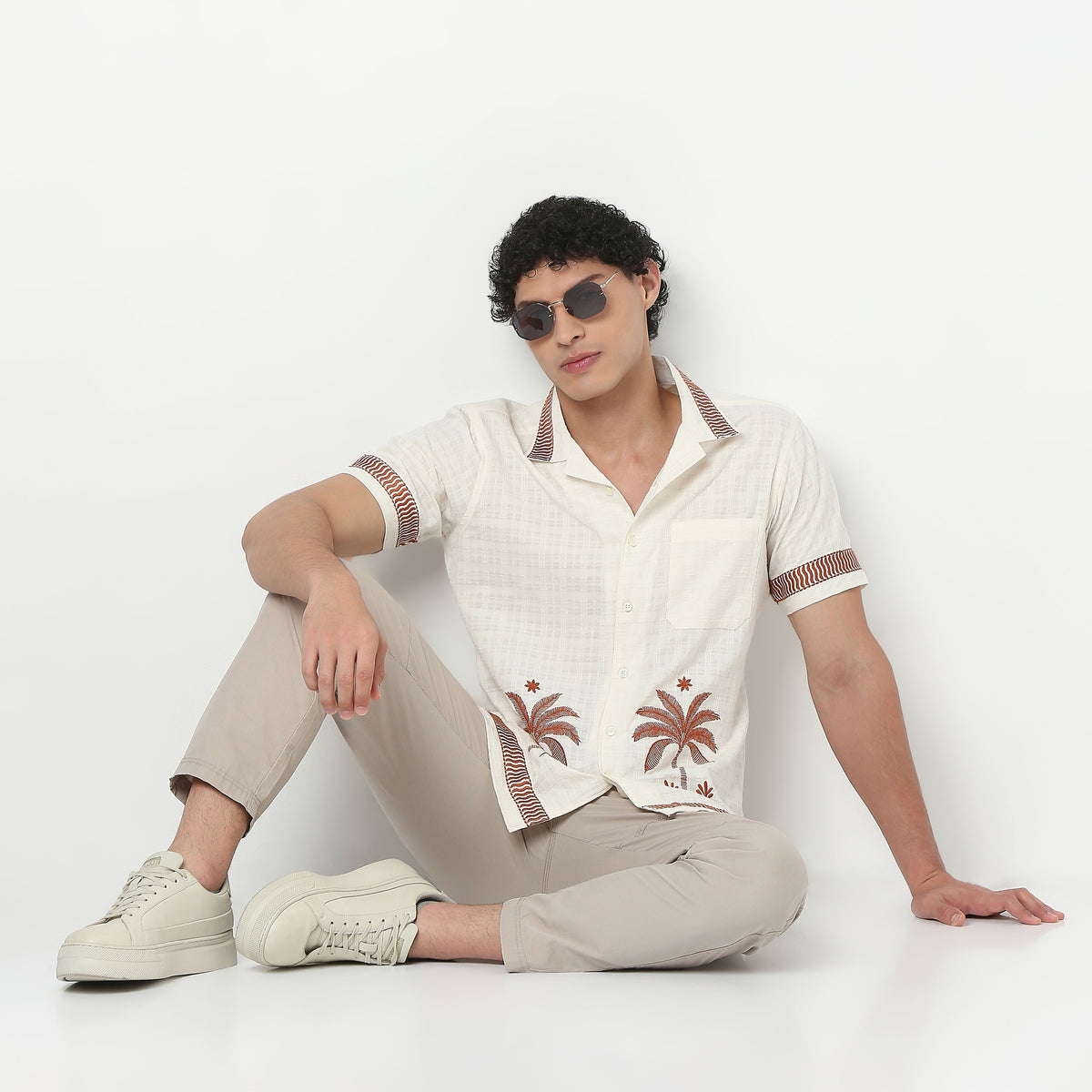 Camp Collar Embroidered Half Sleeve Cuban Shirt