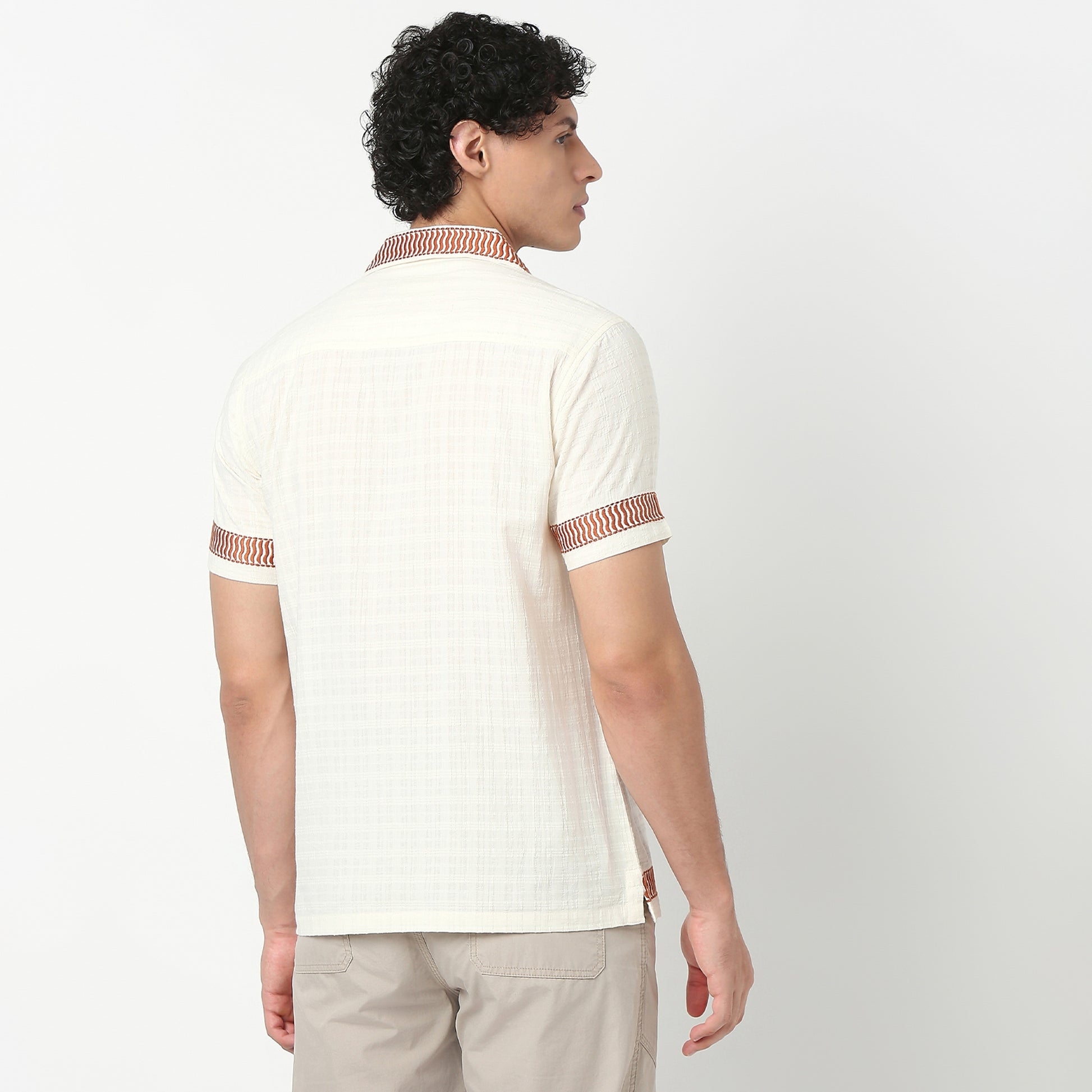 Camp Collar Embroidered Half Sleeve Cuban Shirt