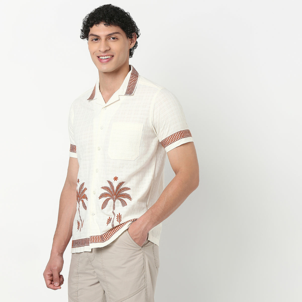 Camp Collar Embroidered Half Sleeve Cuban Shirt