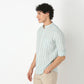 Striped Mandarin Collar Short Length Shirt