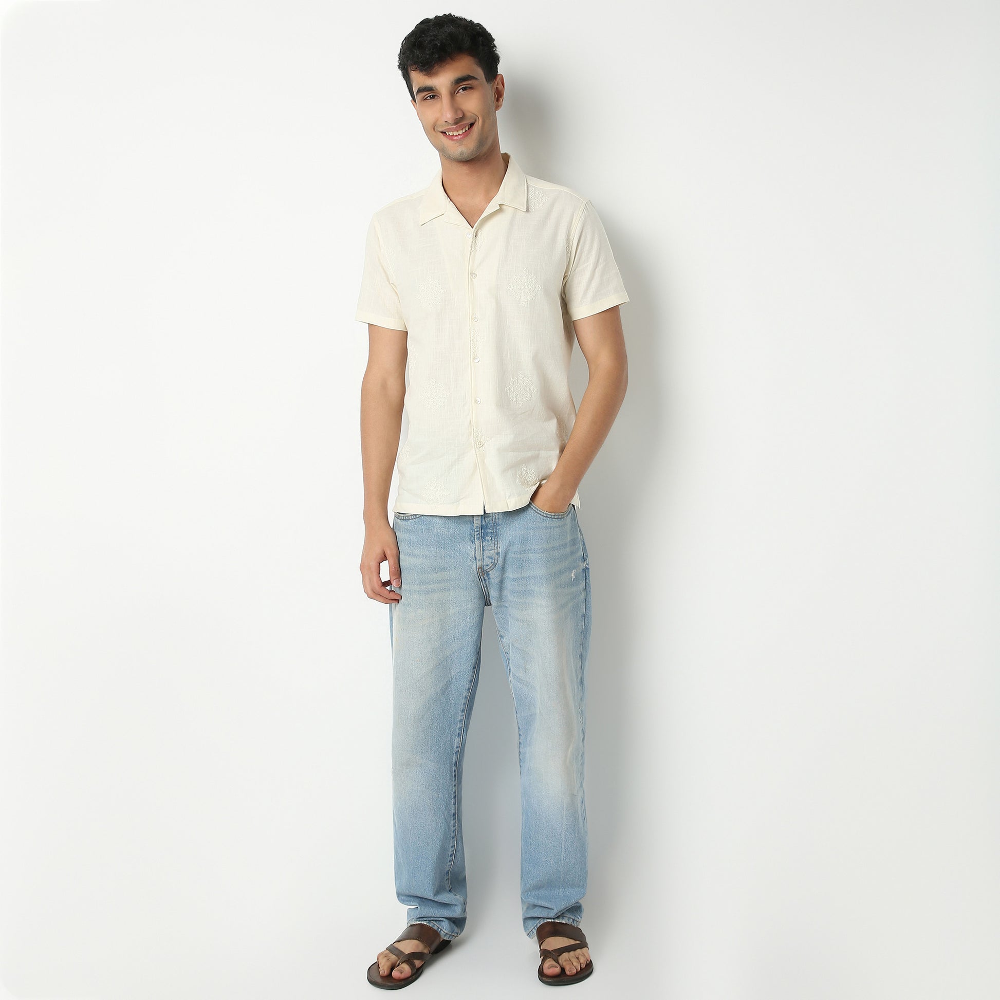 Relaxed Fit Jacquard Camp Collar Shirt