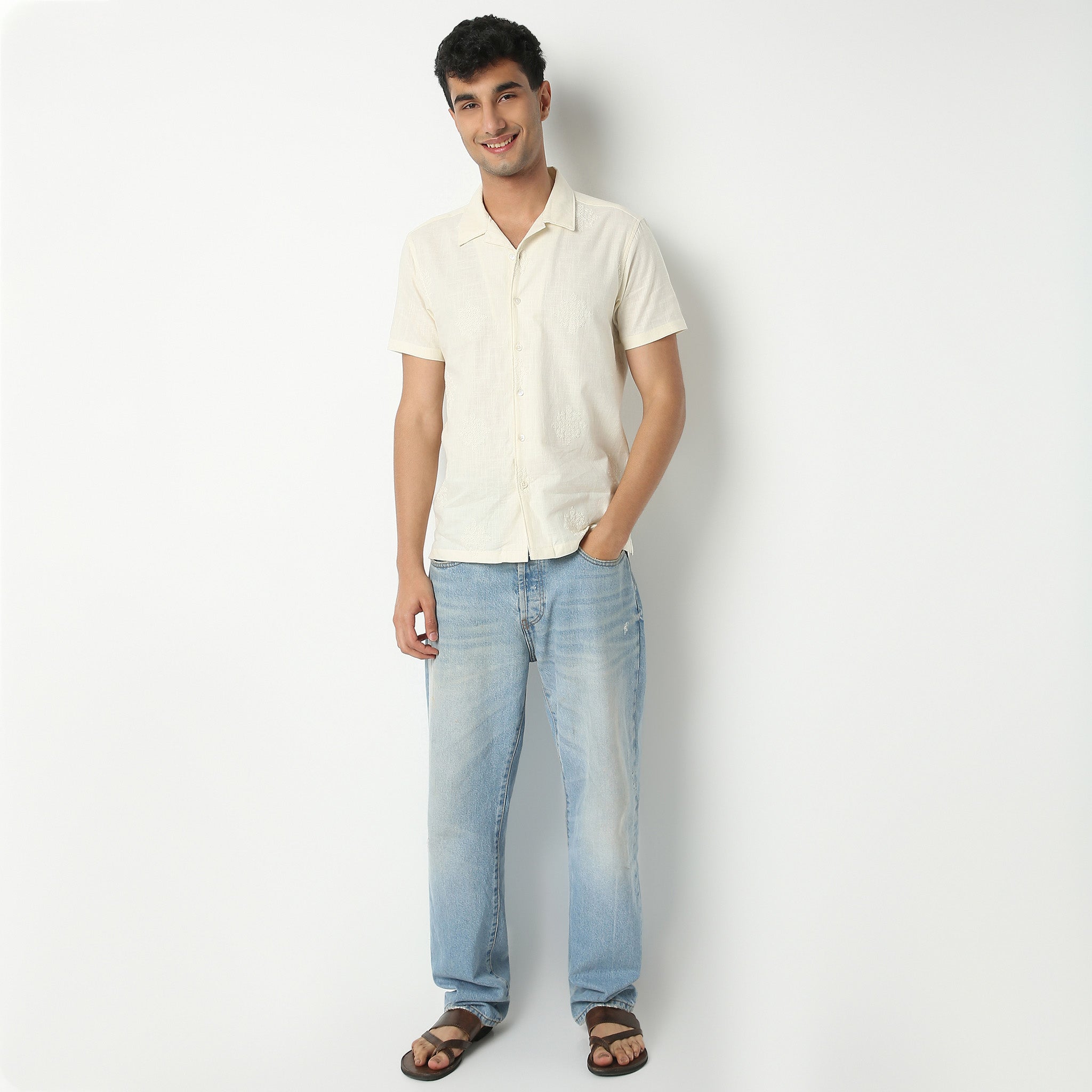 Relaxed Fit Jacquard Camp Collar Shirt