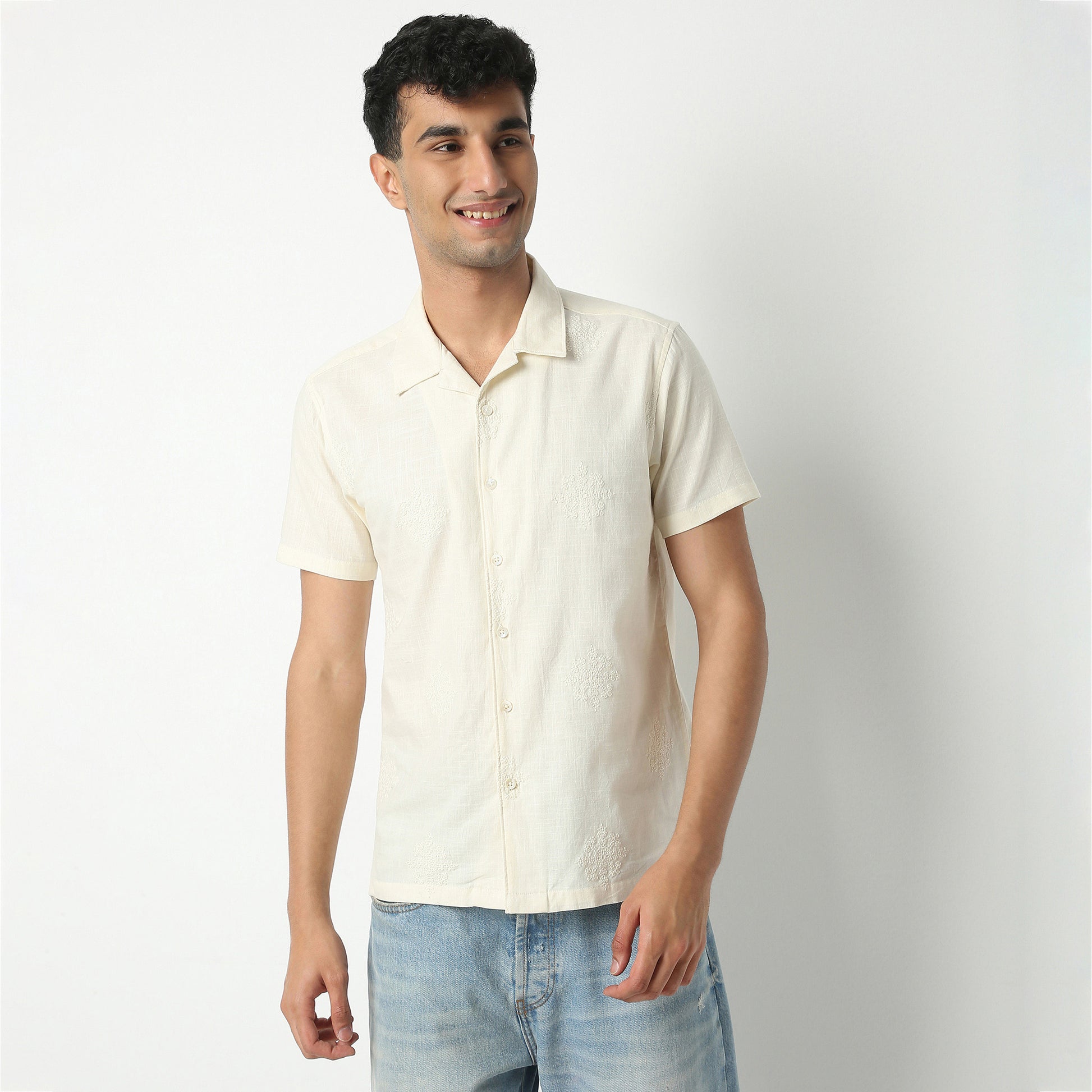 Relaxed Fit Jacquard Camp Collar Shirt