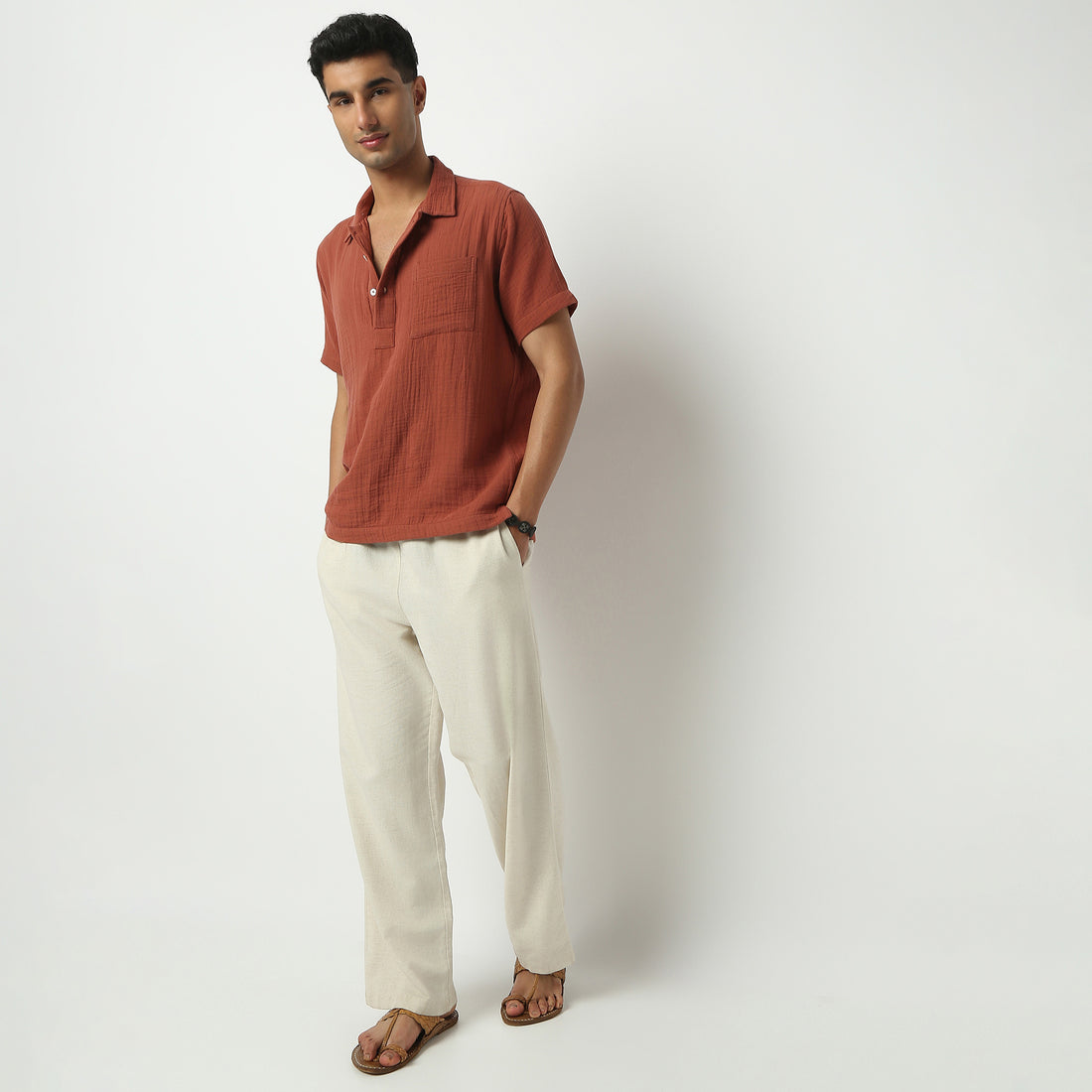 Regular Fit Solid Polo Neck Shirt