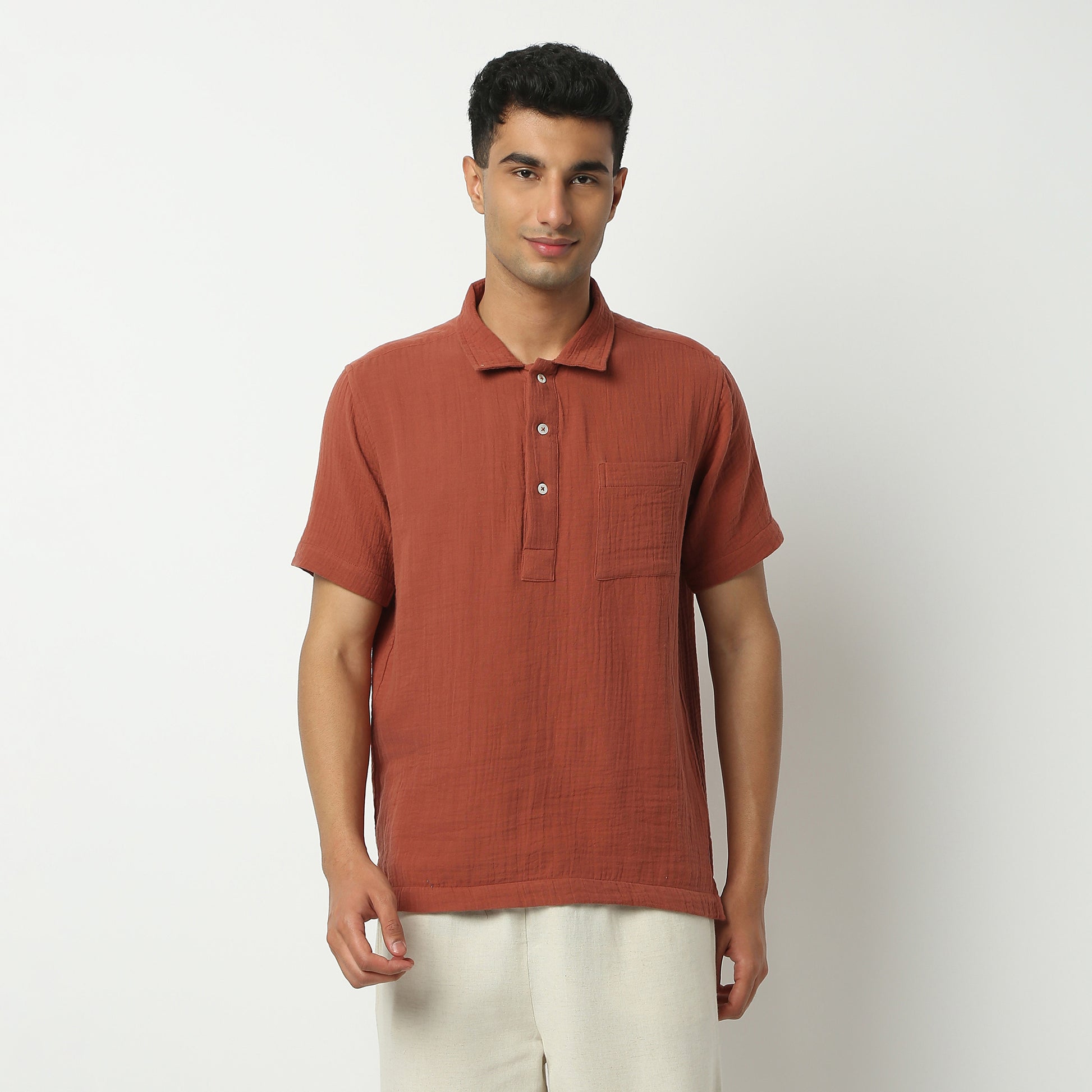 Regular Fit Solid Polo Neck Shirt