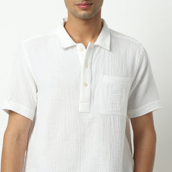 Regular Fit Solid Polo Neck Shirt