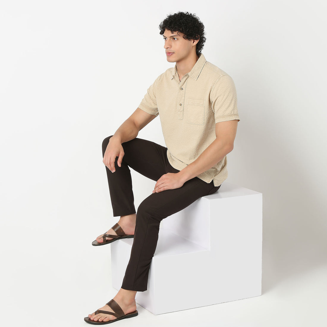 Polo Neck Short Length Jacquard Shirt