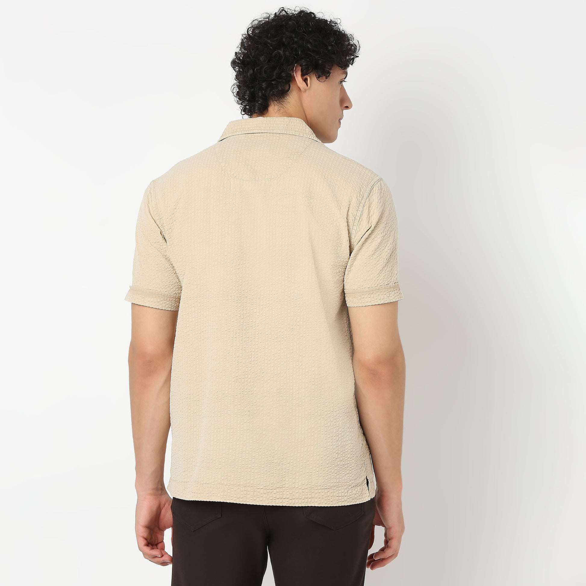 Polo Neck Short Length Jacquard Shirt